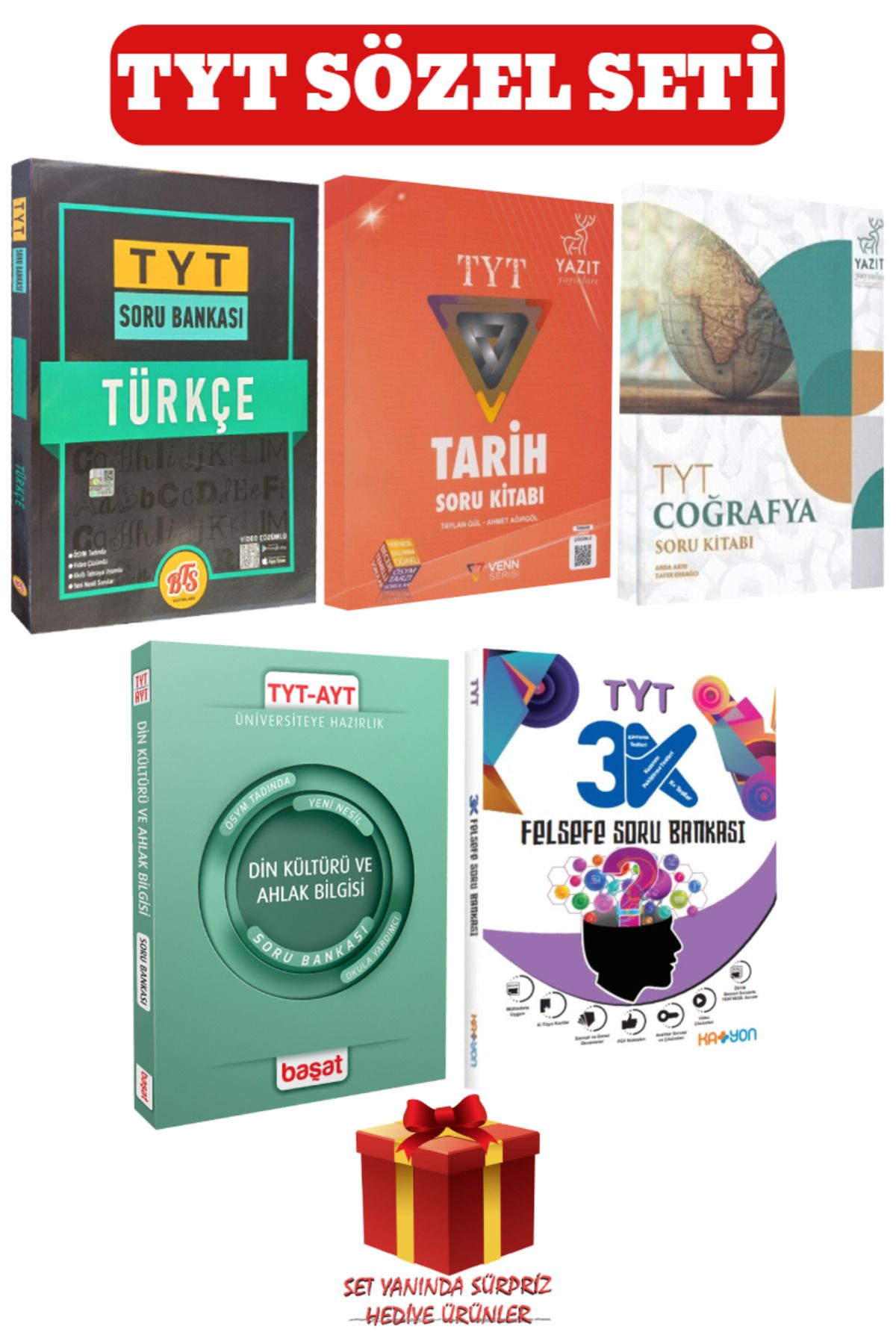 Nitelik Yayınları TYT Sözel Seti: Türkçe+Tarih+Coğrafya+Din Kültürü ve Ahlak Bilgisi+Felsefe Soru Bankası+Hediye