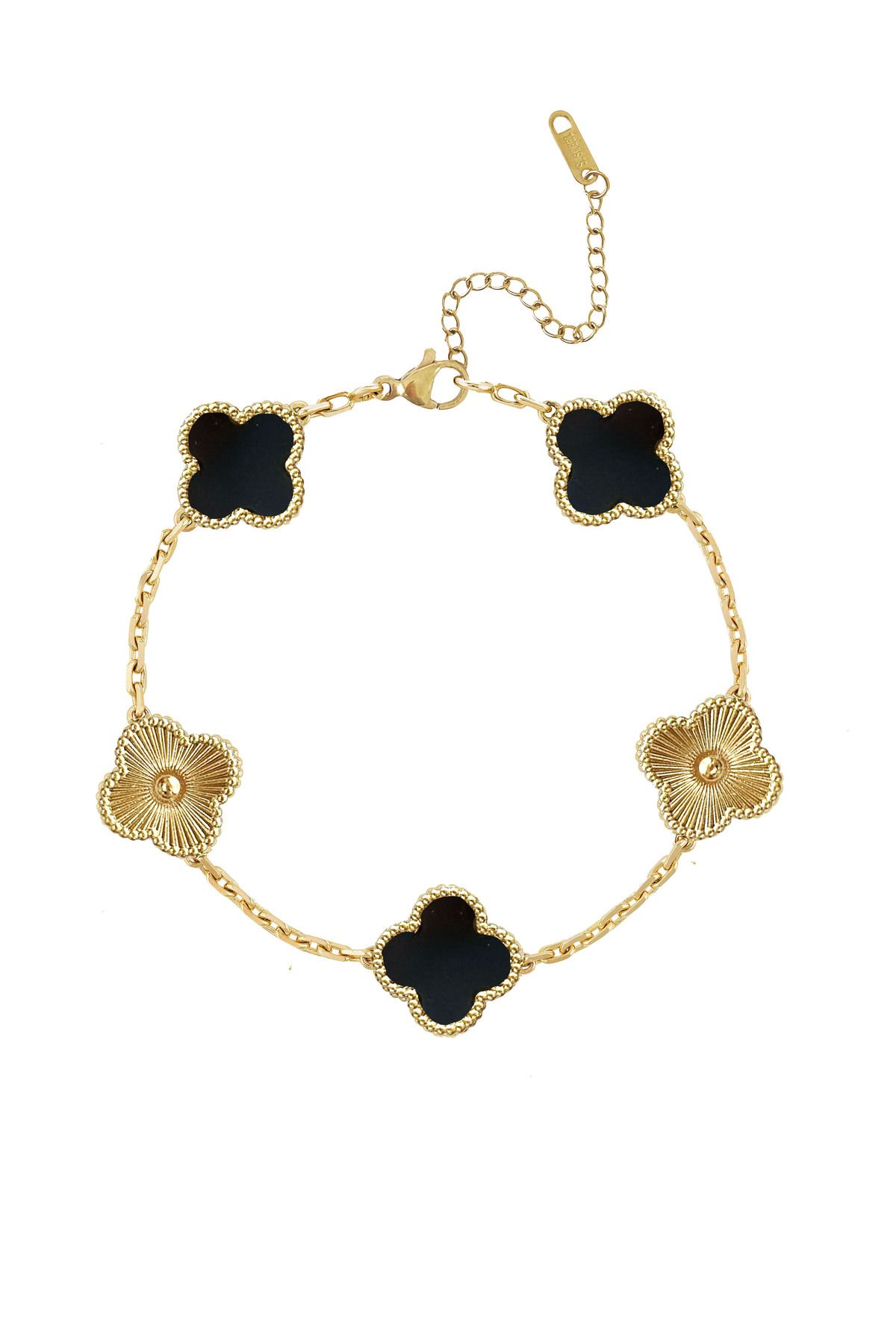 Atelier Duygu 12MM | Black - Gold Clover Bileklik