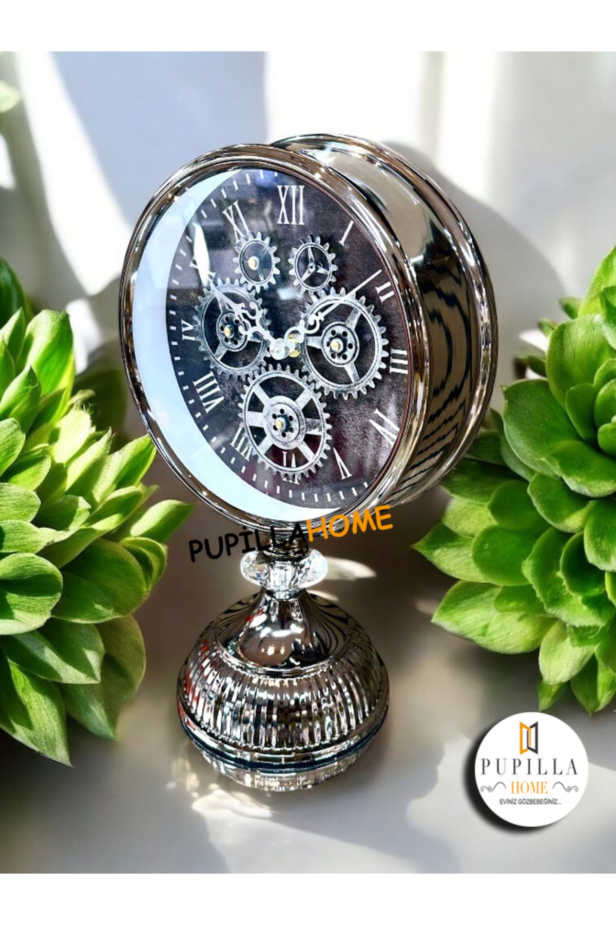 pupillahome Masa Üstü Çarklı Metal Saat