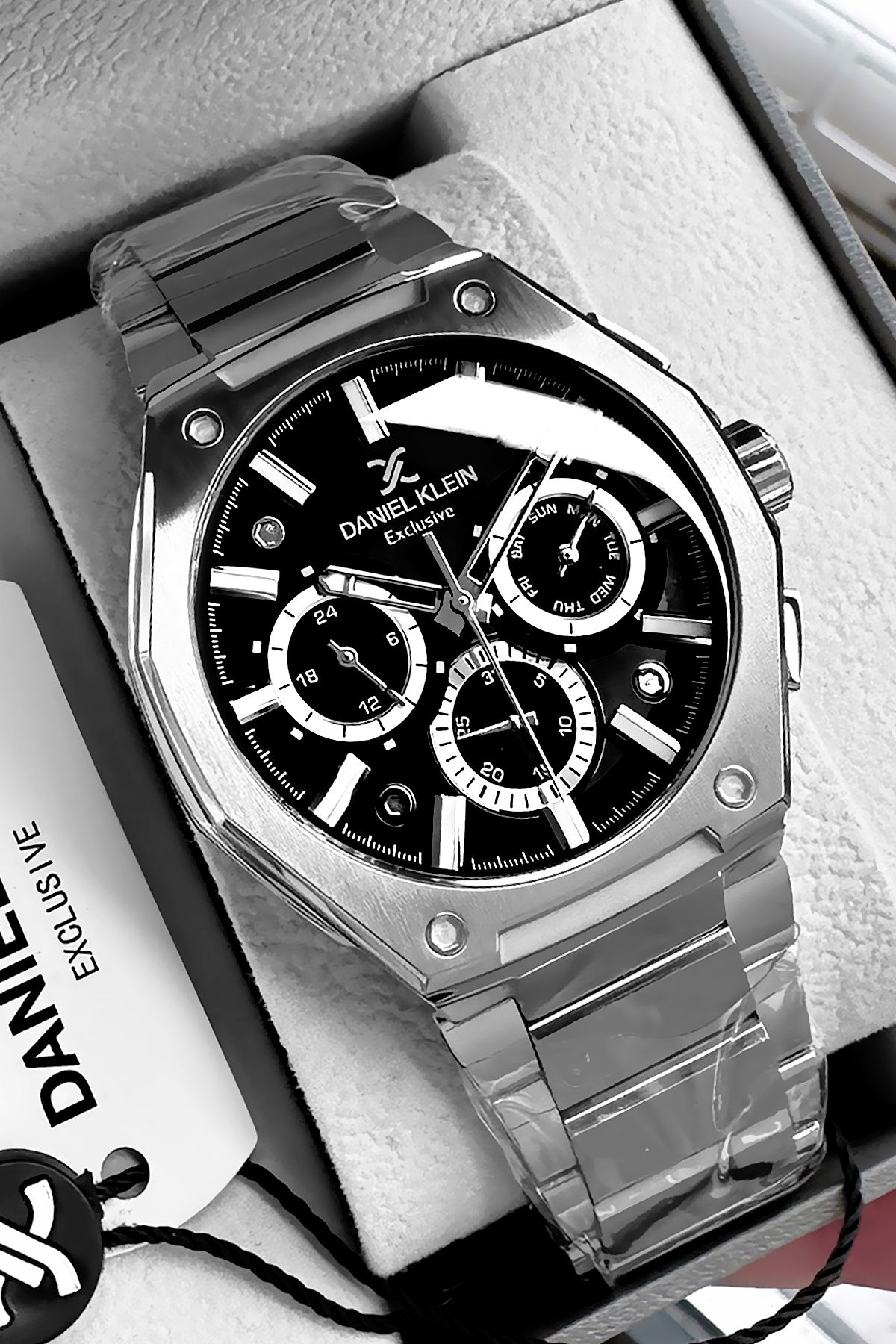 Daniel Klein Exclusive Erkek Kol Saati 3 Atm Su Geçirmez Gümüş Siyah Renk Çelik Kordon Hediye Bileklik DKE2132C3