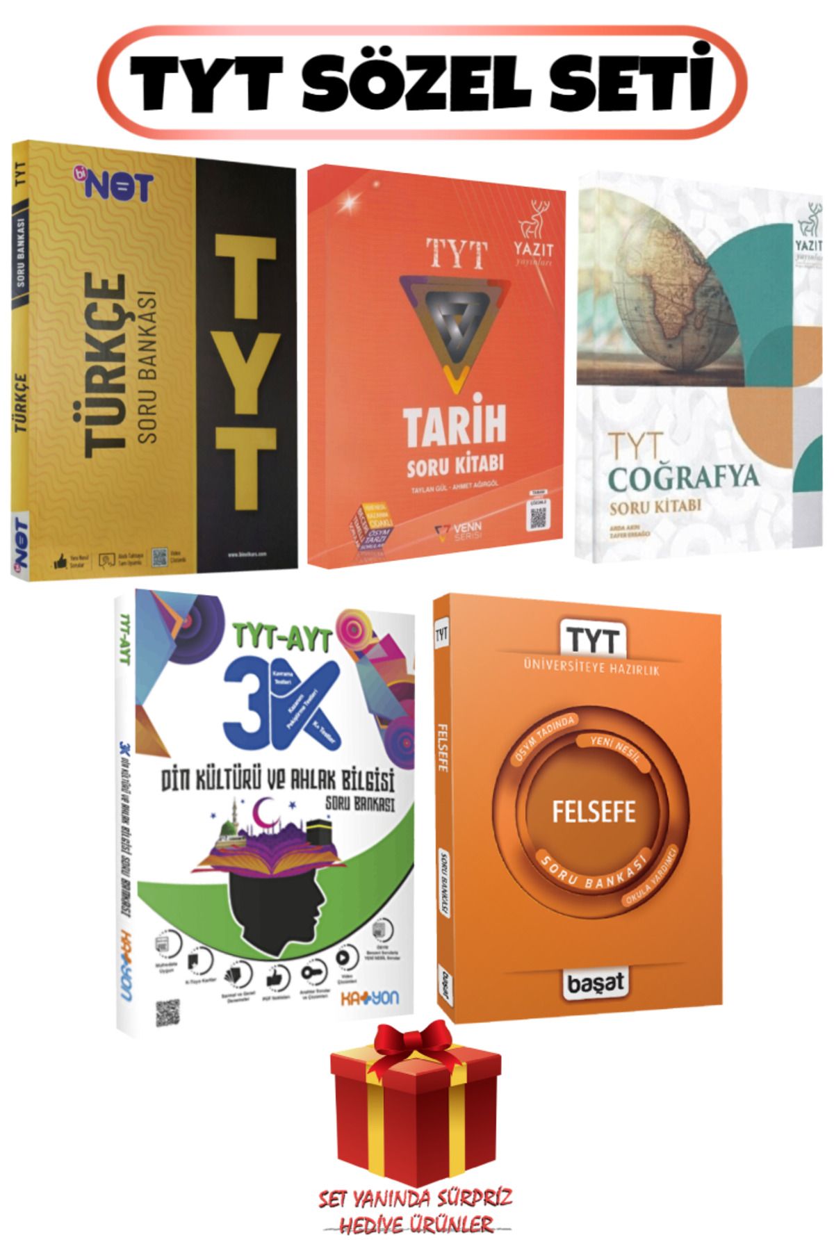 Başat Yayınları TYT Sözel Seti: Türkçe+Tarih+Coğrafya+Din Kültürü ve Ahlak Bilgisi+Felsefe Soru Bankası+Hediye