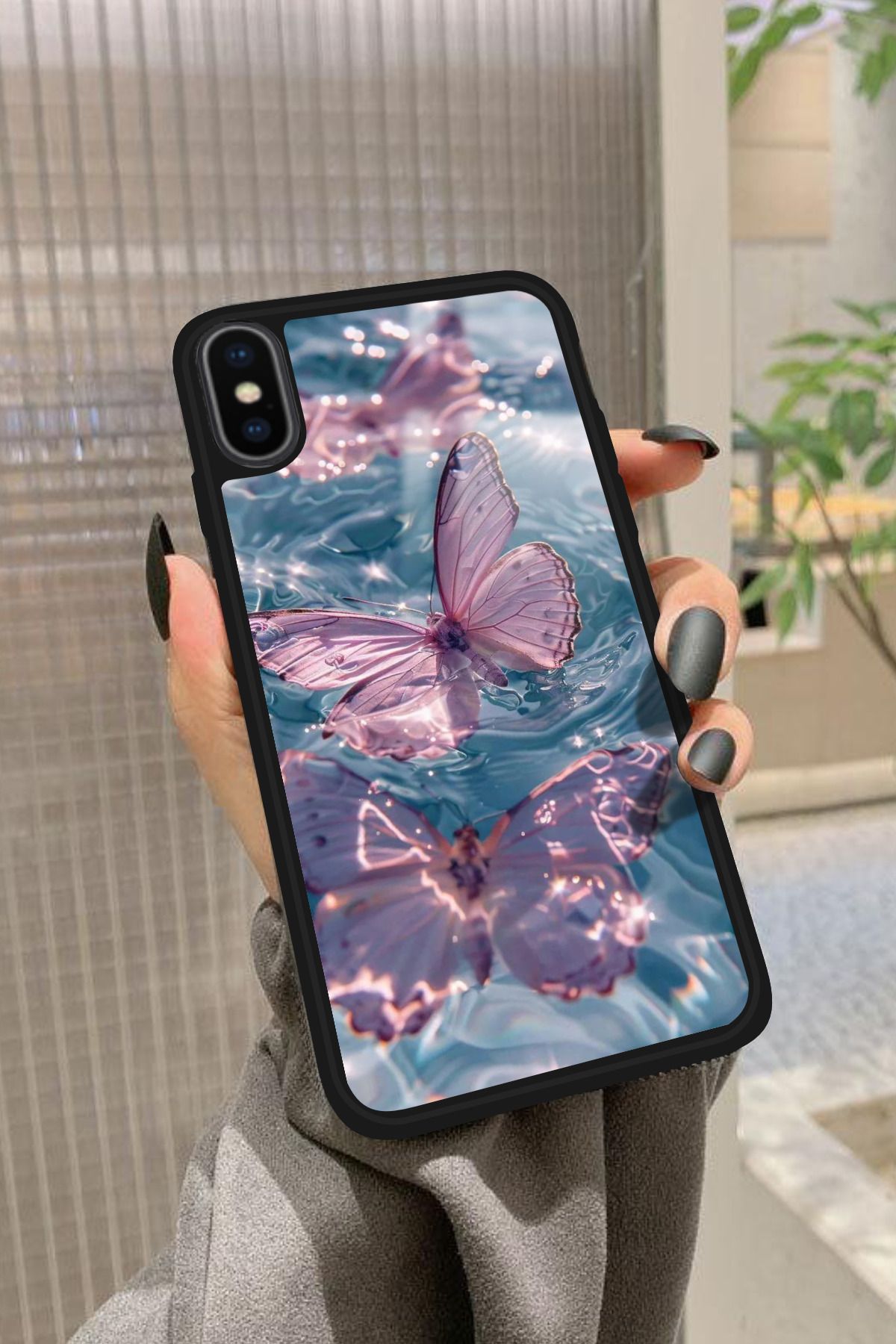Snacase iPhone X Uyumlu Pembe Kelebek Tasarımlı Glossy Premium Kılıf