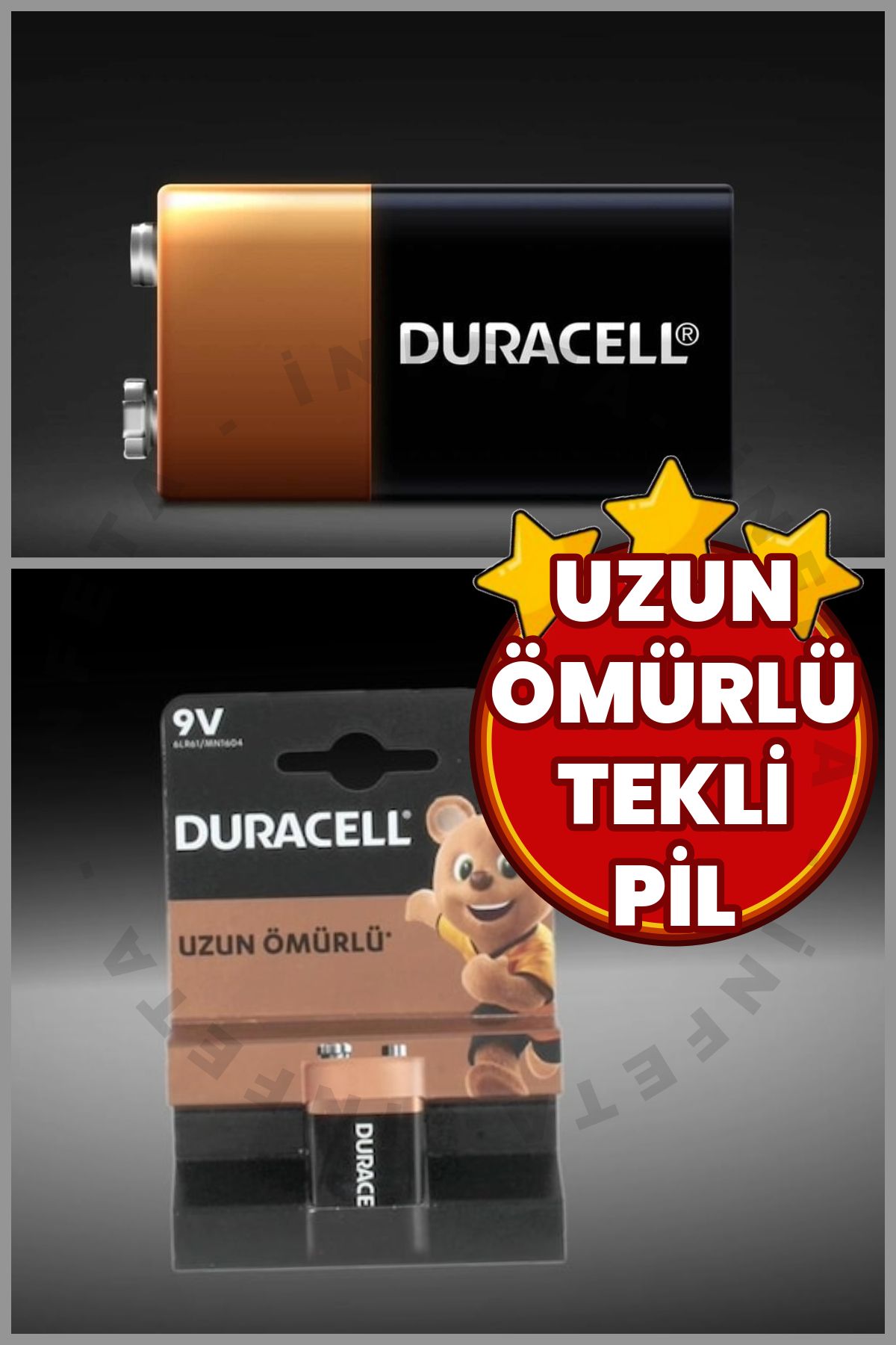 İnfeta 9V Alkalin Pil (1'li paket) Uzun Ömürlü