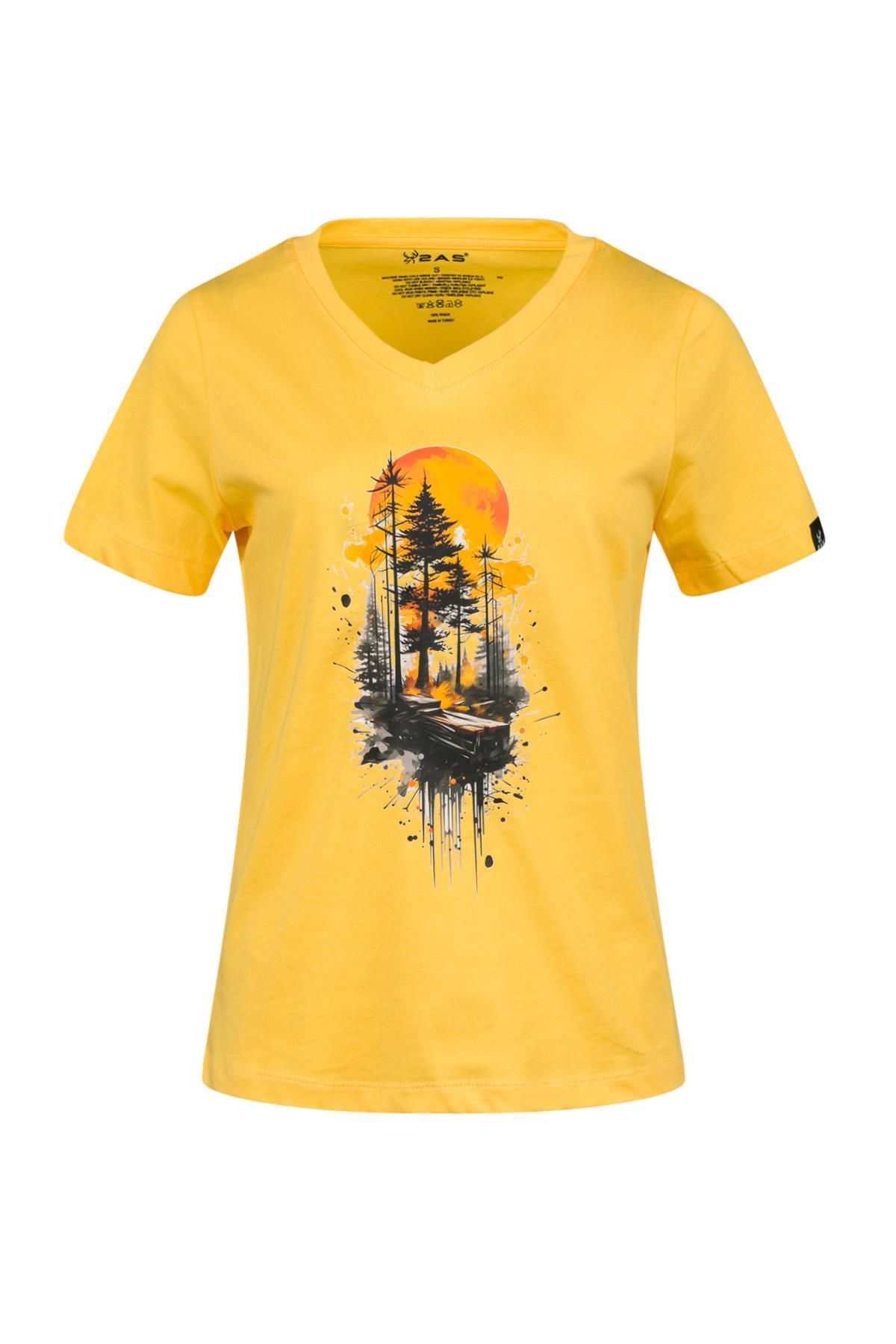 2AS Alone Baskılı V Yaka Kadın T-Shirt 413