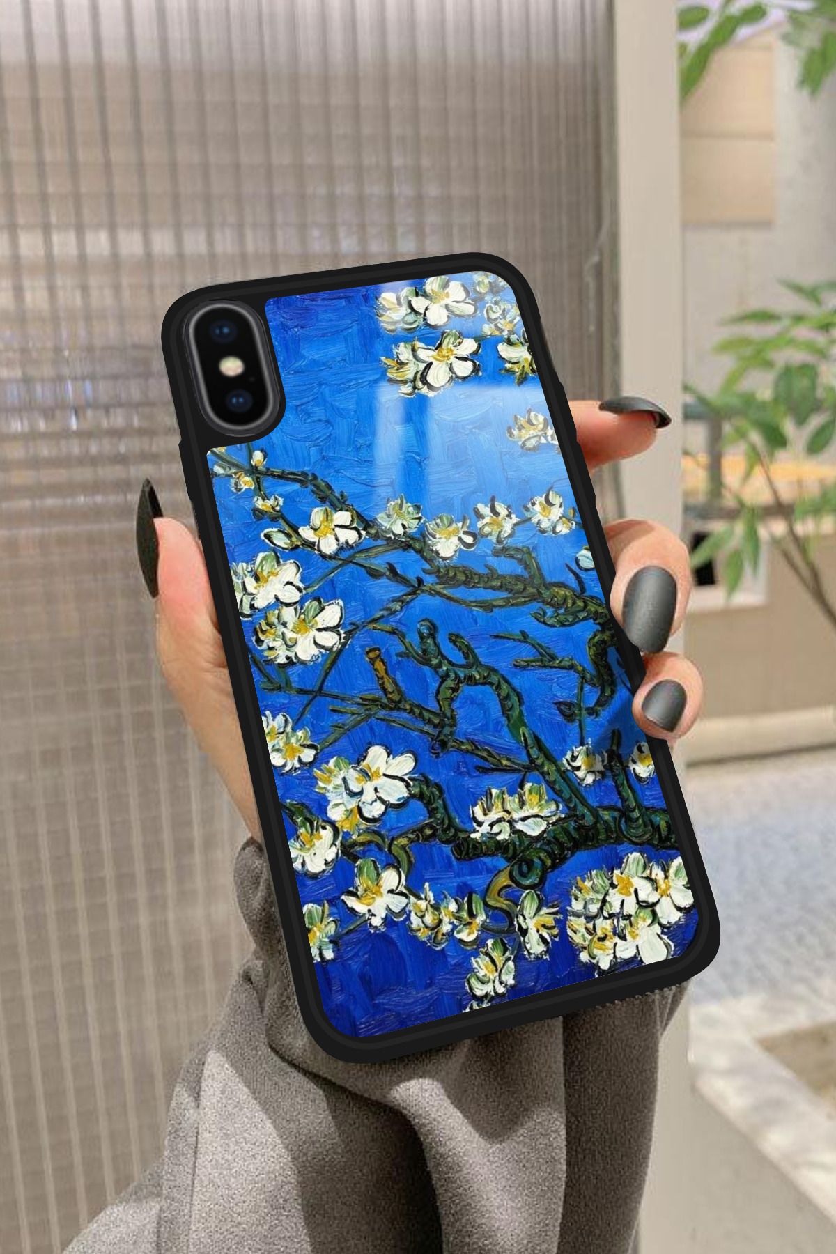Snacase iPhone Xs Uyumlu Van Gogh Mavi Ağaç Tablo Tasarımlı Glossy Premium Kılıf