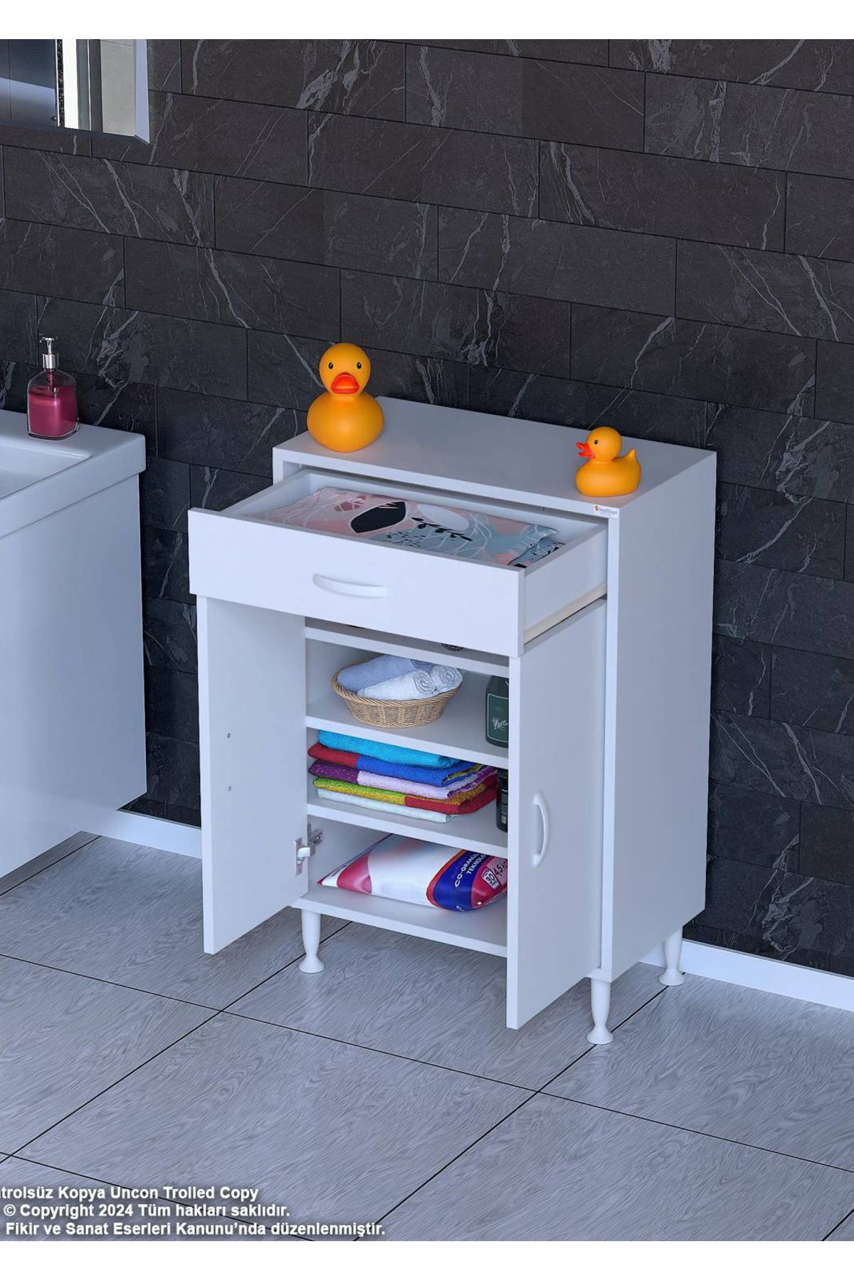 Modilayn 55 x 88 x 32,5 cm’lik 1 Çekmece 1 Kapak 3 RAF 4 Gözlü Organizatör Mutfak Dolabı Çok Amaçlı Dolap