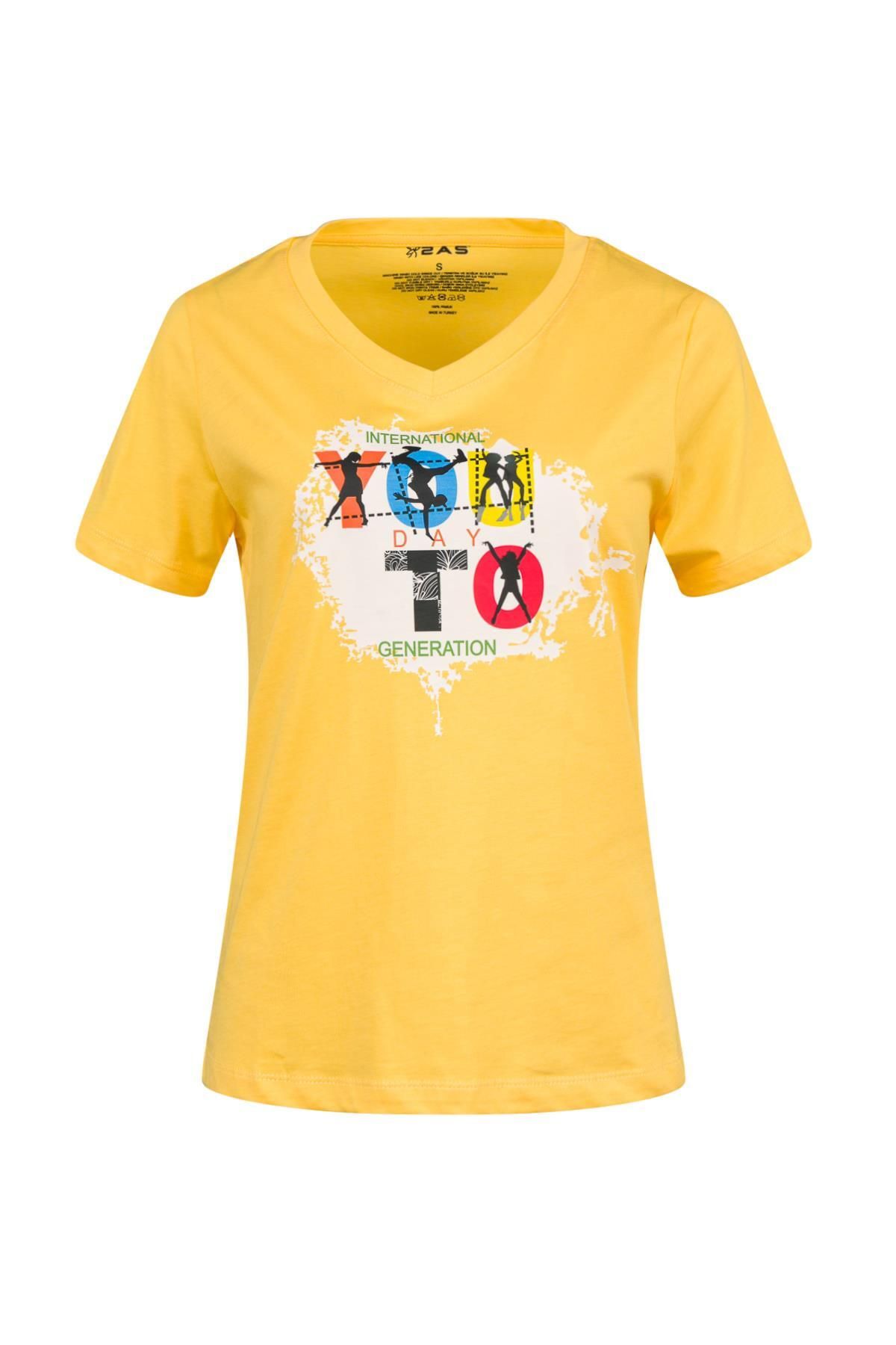 2AS Alone Baskılı V Yaka Kadın T-Shirt 403