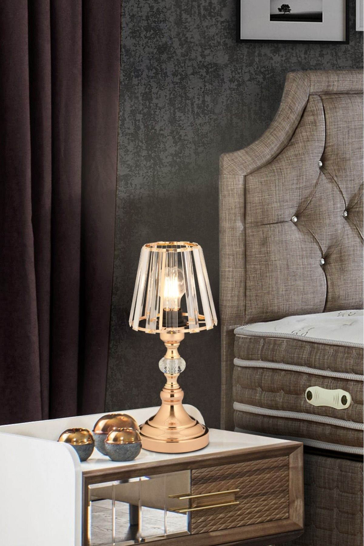 LUMINZO Fior Gold Modern Kristal Taşlı Dekoratif Abajur 1 Adet