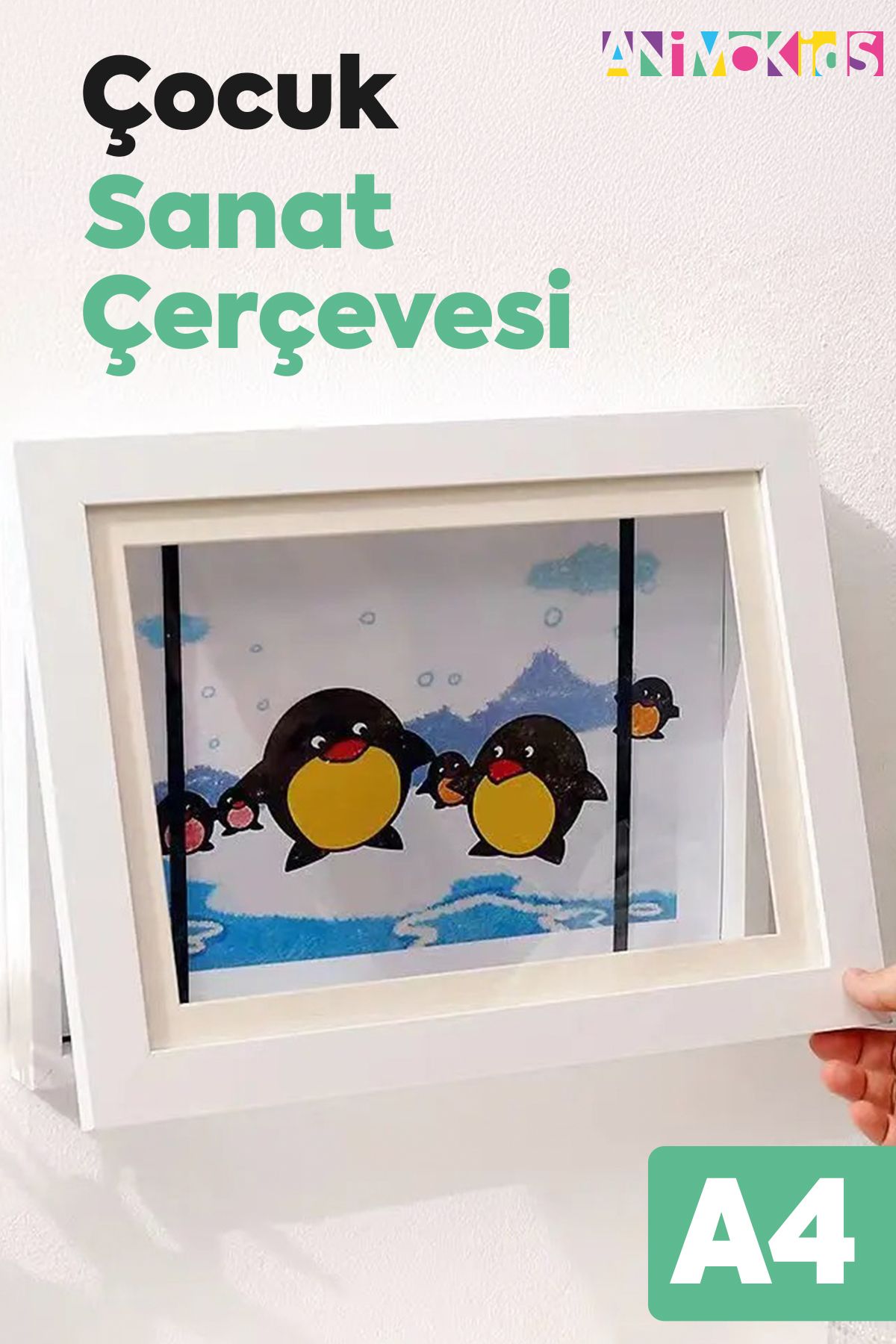 animokids Çocuklar İçin A4 Katlanır Sanat Resim Çerçevesi, Mıknatıslı Kapaklı Etkinlik Sergi Çerçevesi Beyaz