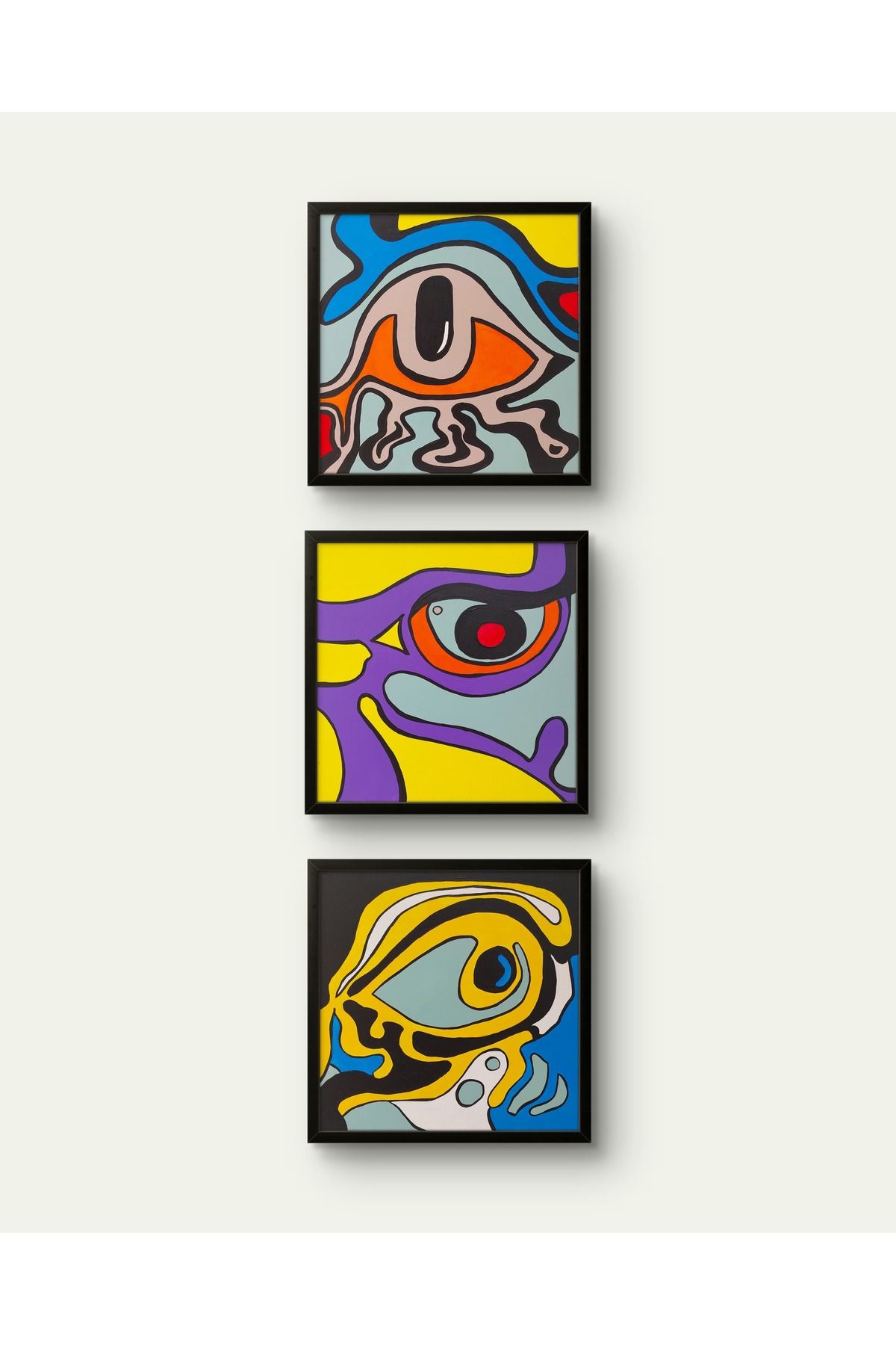 Feoly Art Modern Soyut 3’lü Tablo Seti – El Boyaması – 22x22 Ev Dekorasyon Tablosu – MDF Üzeri Akrilik Tablo
