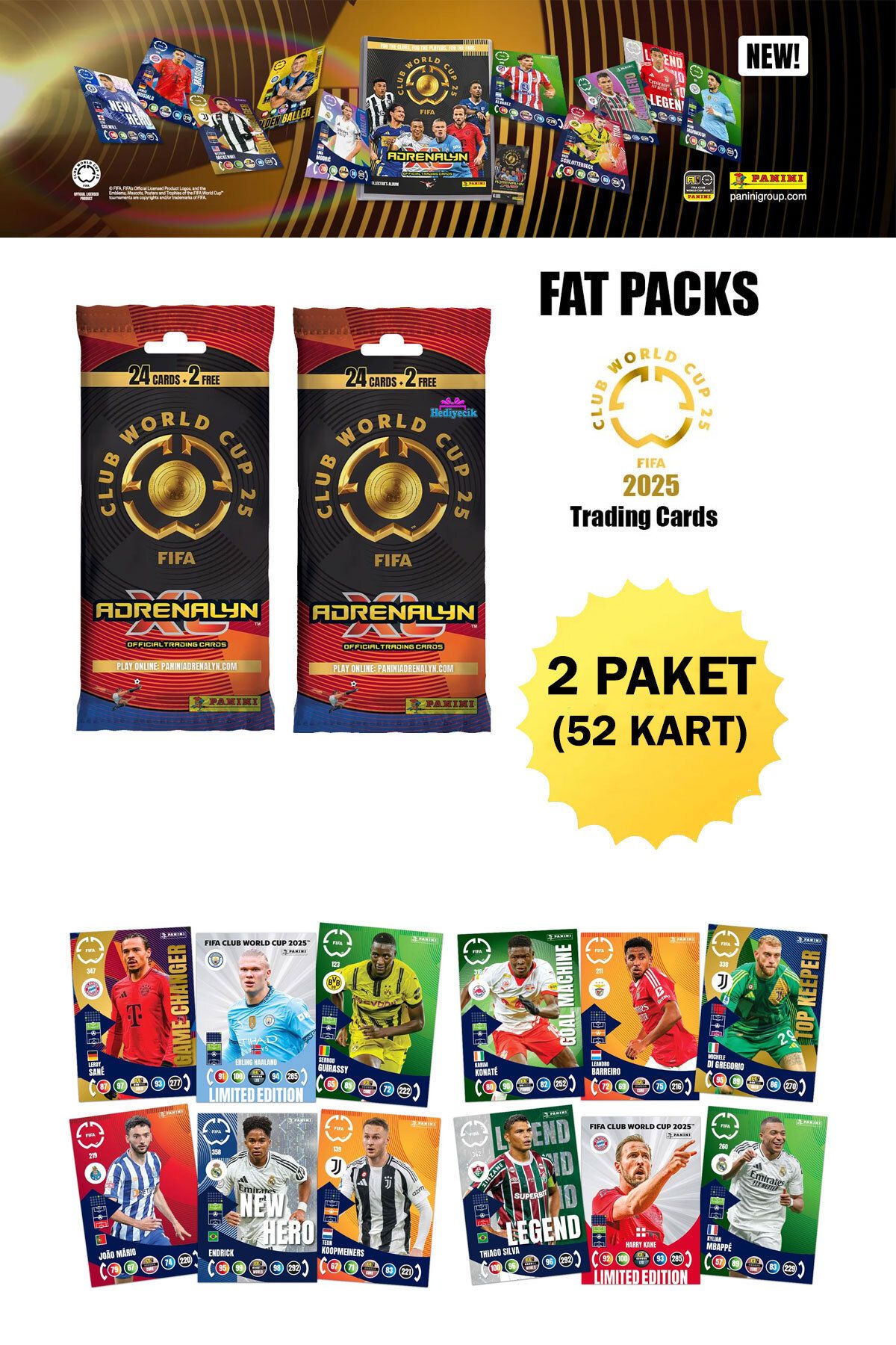 hediyecik Panini Fifa Club World Cup 2025 Fat Pack Tc Paket Futbolcu Kartları 2 Paket (52 Kart)