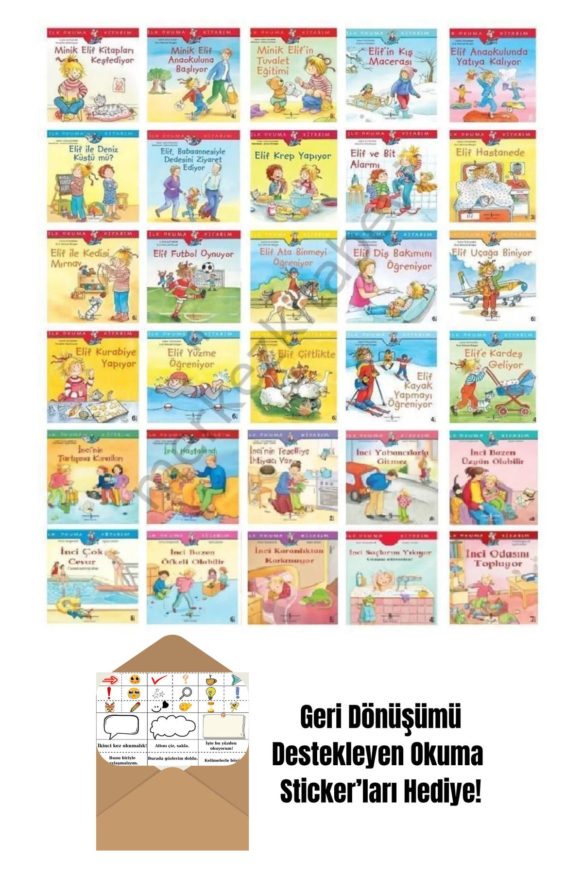 TÜRKİYE İŞ BANKASI KÜLTÜR YAYINLARI Okul Öncesi İlk Kitabım Inci Ve Elifin Maceraları Seti 30 Kitap + Okuma Sticker'ları