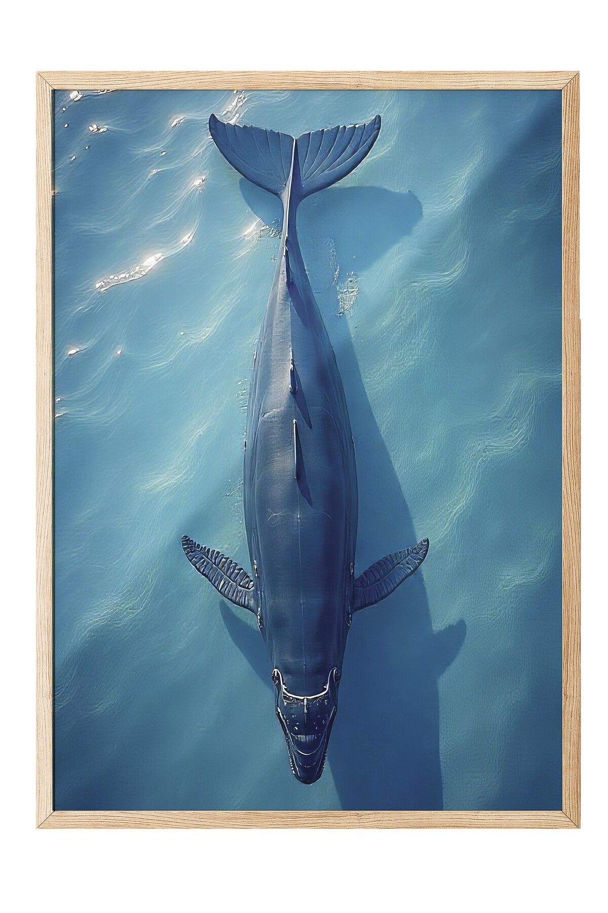 Postifull Ahşap Çerçeveli Poster, Büyük Balina, Fotoğraf, Mavi Renk Poster, 2025 Yaz Seçkisi, NO:109636
