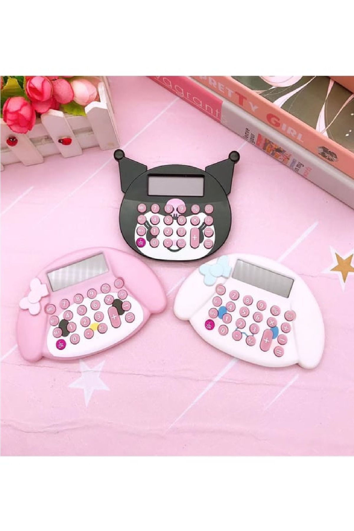 BABUN Sanrio Kuromi Süslü Kız Çocuk Genç Mini Hesap Makinesi Kırtasiye Ofis Malzemeleri SİYAH