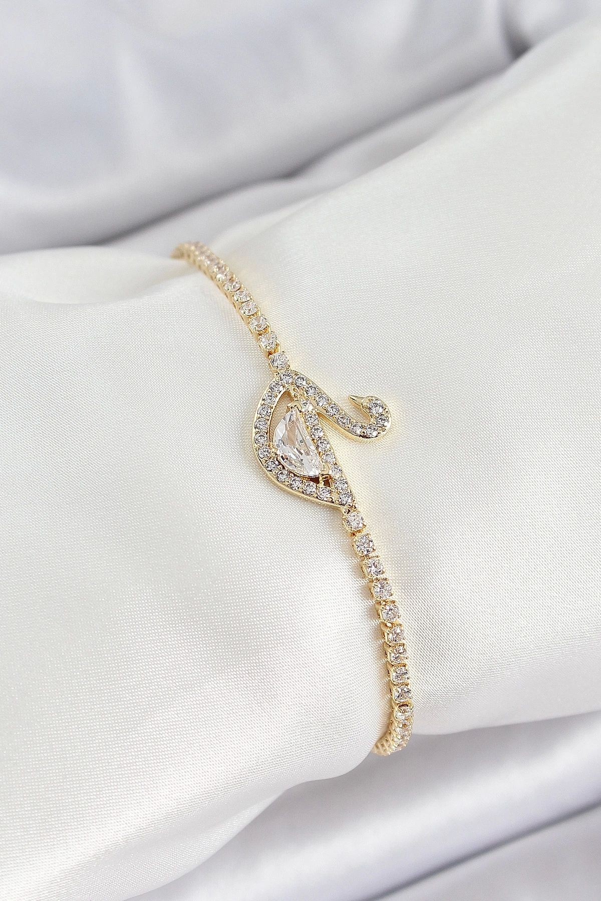 GLIMMERY Pirinç Gold Renk Zirkon Taşlı Kuğu Model Kadın Bileklik
