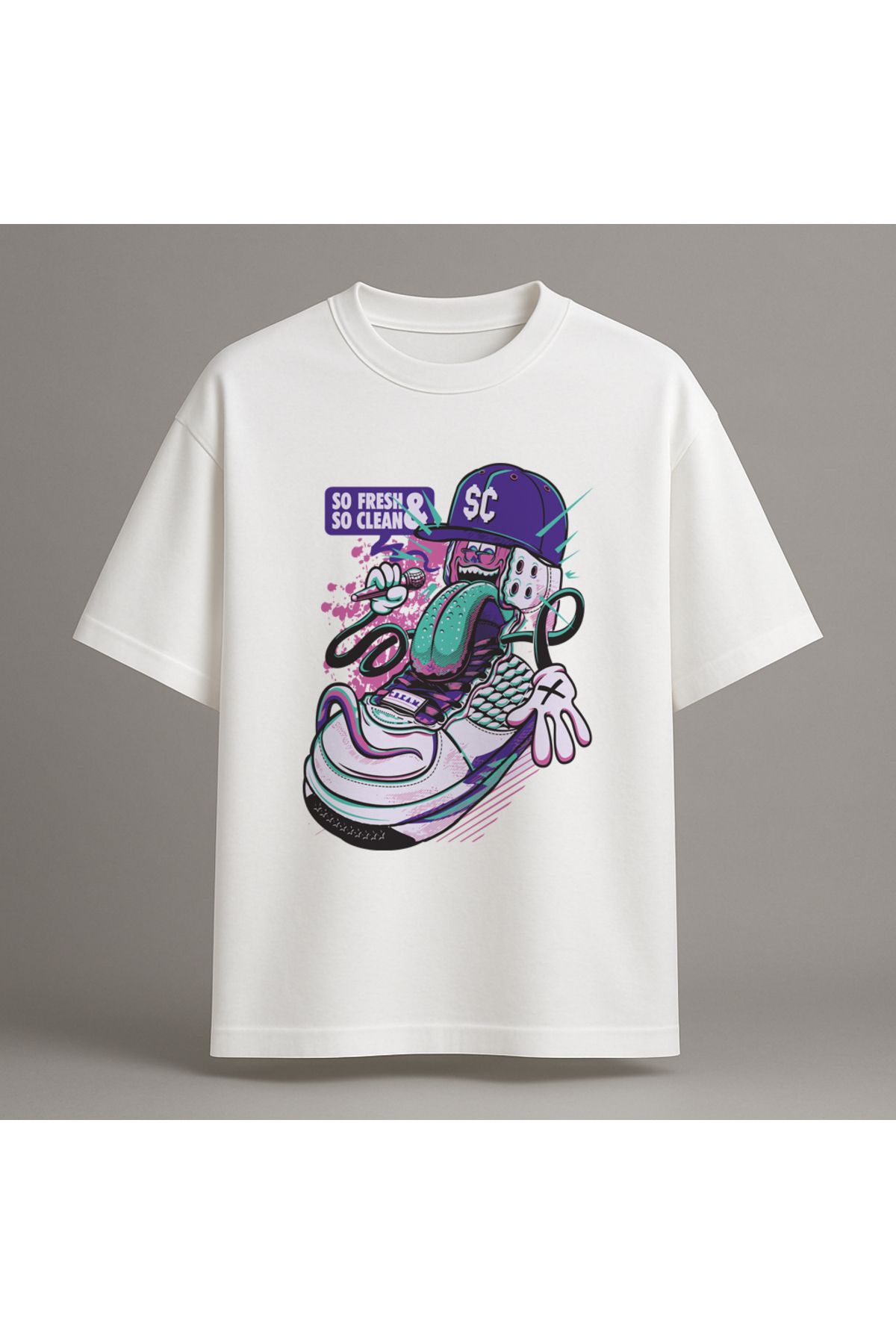 Fuco Supply Beyaz Oversize Baskılı Tişört – Unisex Rahat Kesim Streetwear