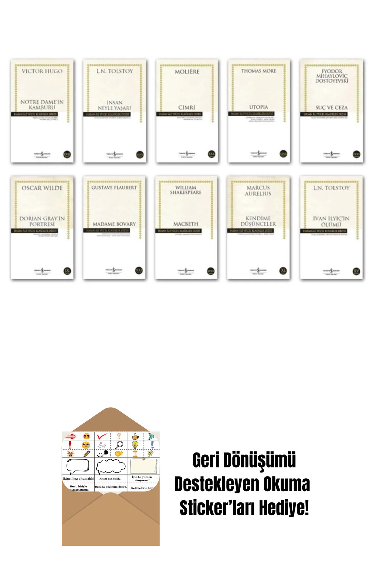 TÜRKİYE İŞ BANKASI KÜLTÜR YAYINLARI Hasan Ali Yücel Dünya Klasikleri Set 10 Kitap Dünya Edebiyatı + Okuma Sticker'ları