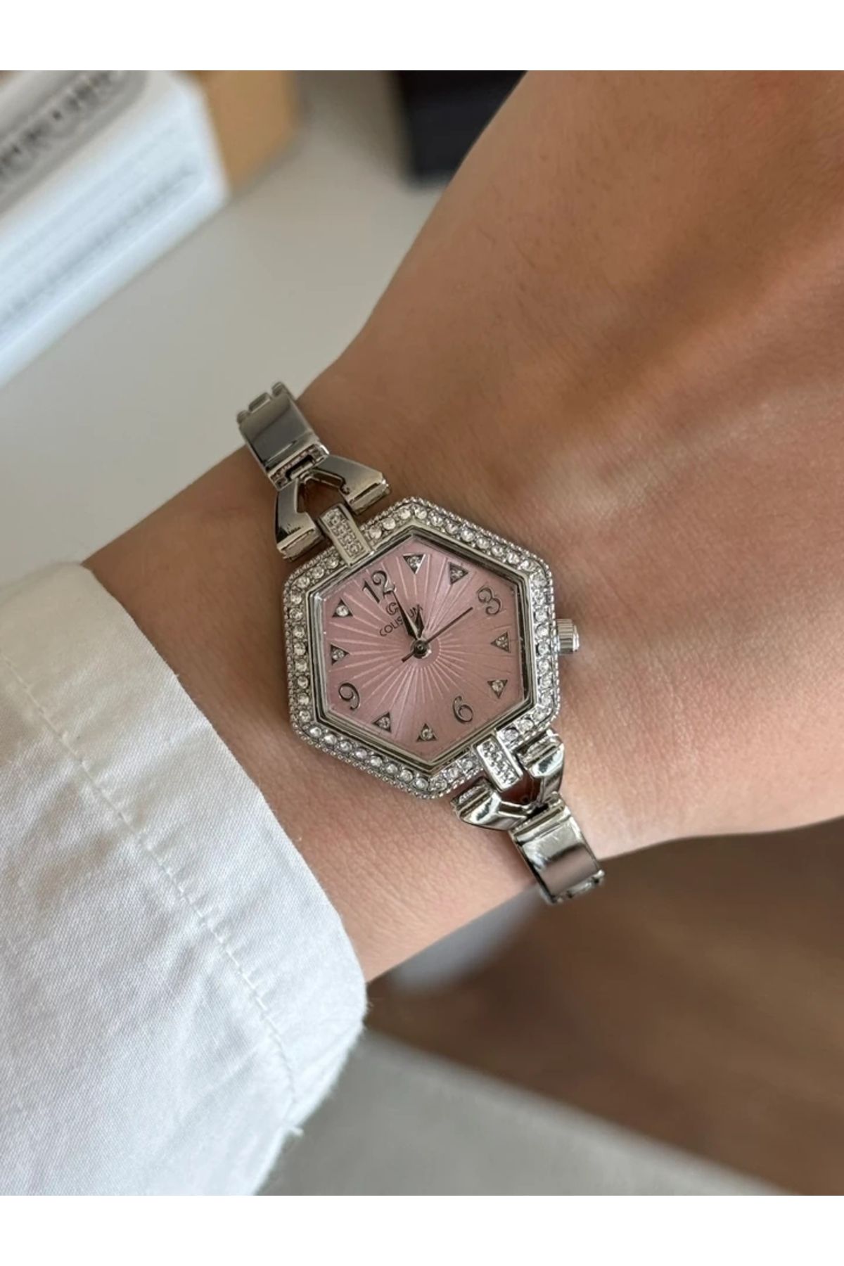 RoseandRoses Nuvia Altıgen Kasa Yeni Sezon Kadın Kol Saati Gümüş (Pembe Kadran)