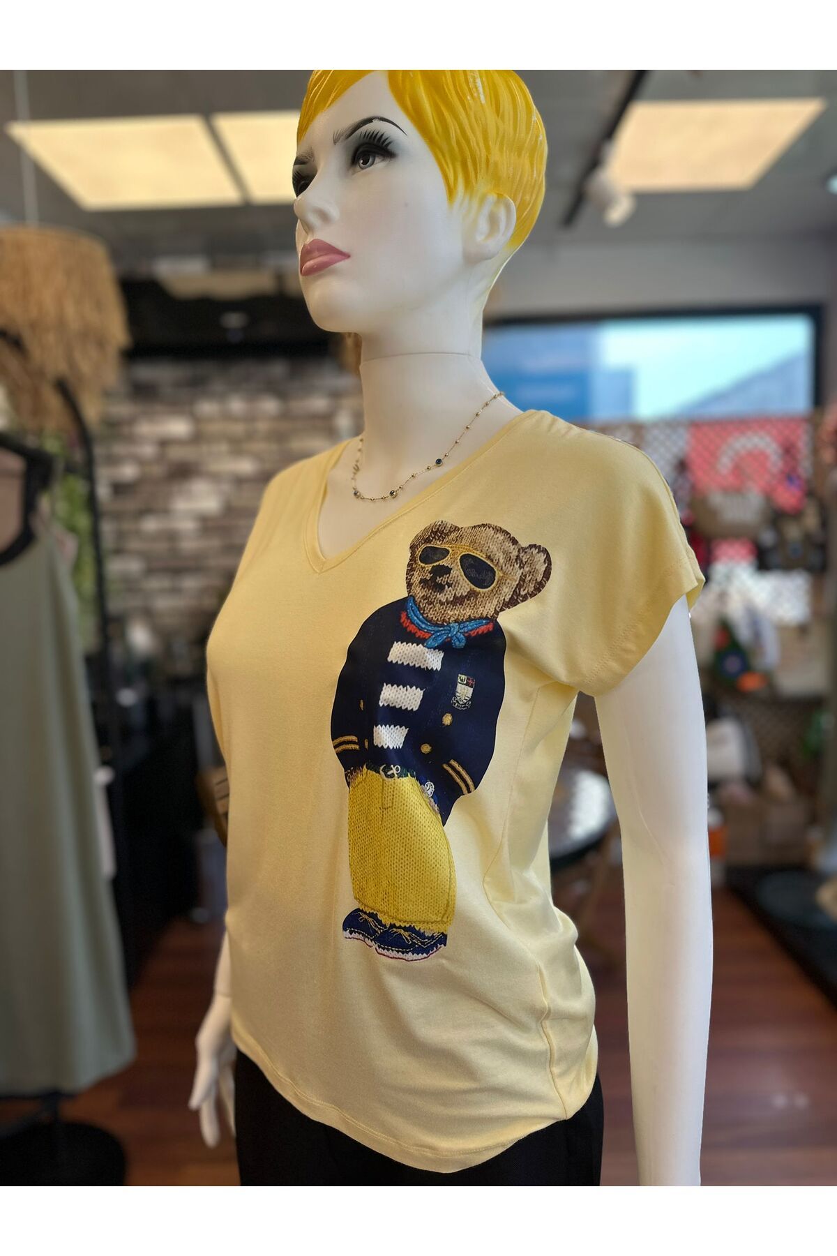 DOLCE QUEEN BOUTİQUE&JEWELRY Kadın Ayıcık Baskılı Basic T-Shirt