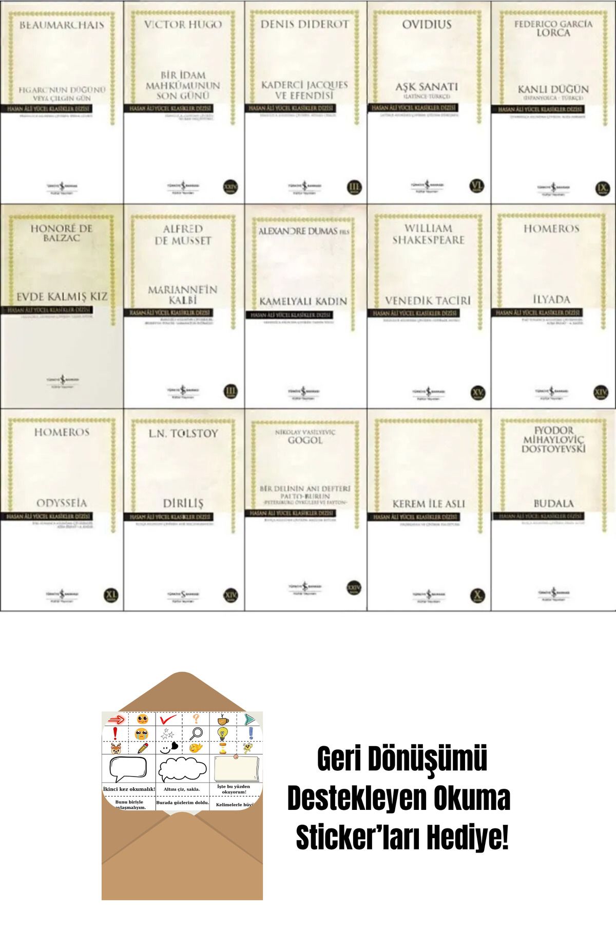 TÜRKİYE İŞ BANKASI KÜLTÜR YAYINLARI Hasan Ali Yücel Klasikler Dizisi 15 Kitap Set + Okuma Sticker'ları