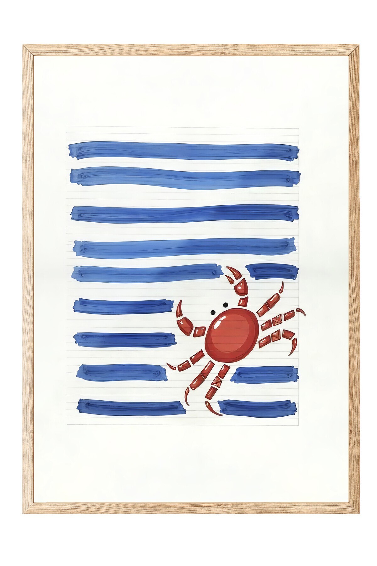 Wooden Frame Poster, Crab, Illustration, Blue Color Poster, 2025 Summer Selection, NO:109618