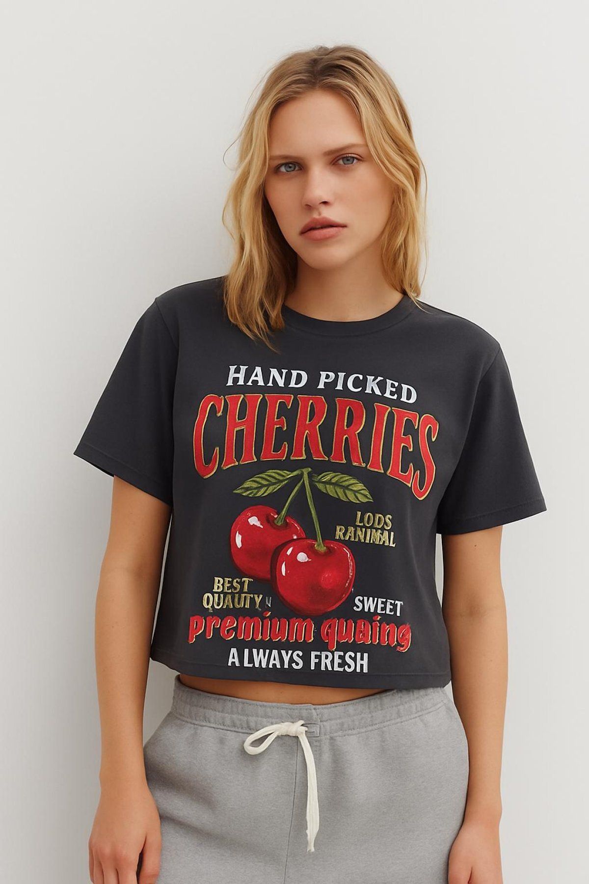 HAKKE Bisiklet Yaka Oversize Cherries Baskılı T-SHIRT