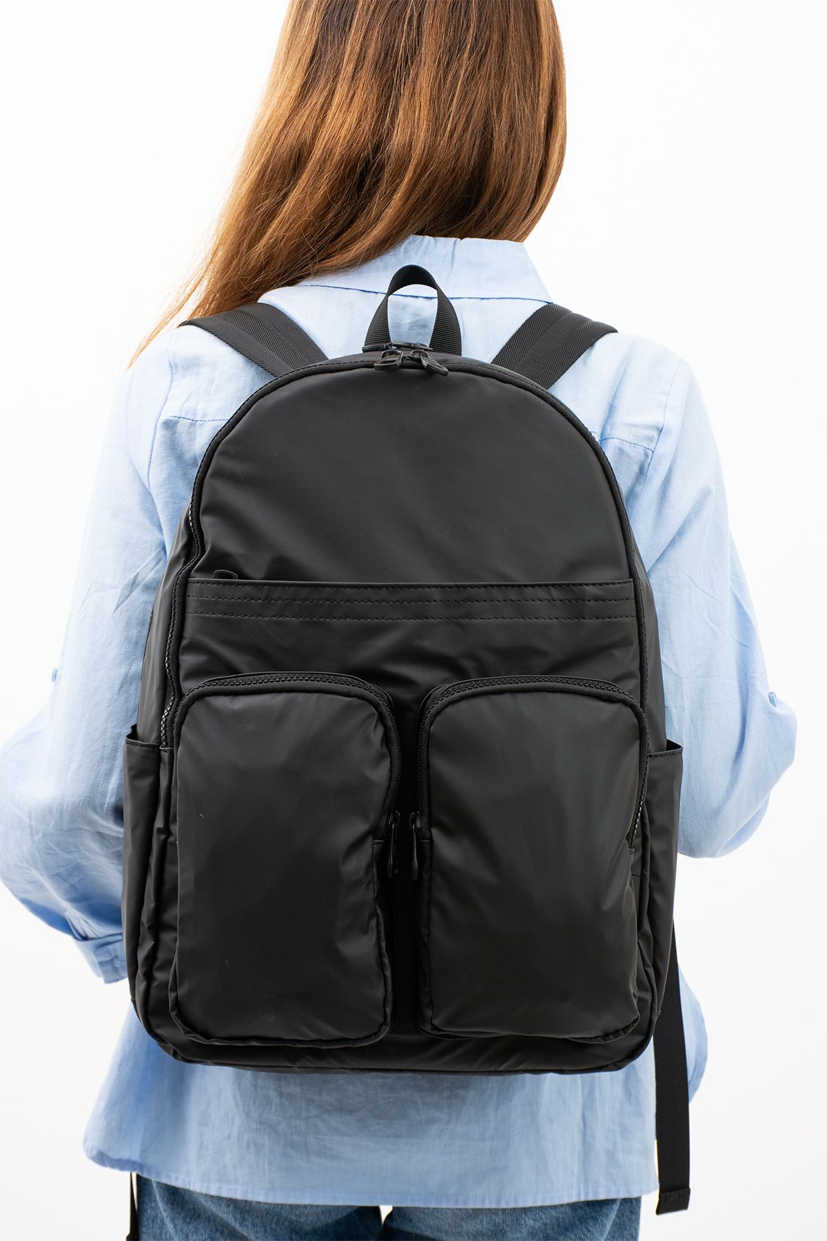 Ceran Siyah Unisex Laptop Bölmeli Suya Dayanıklı Krinkıl Kumaş Fonksiyonel Sırt Çantası