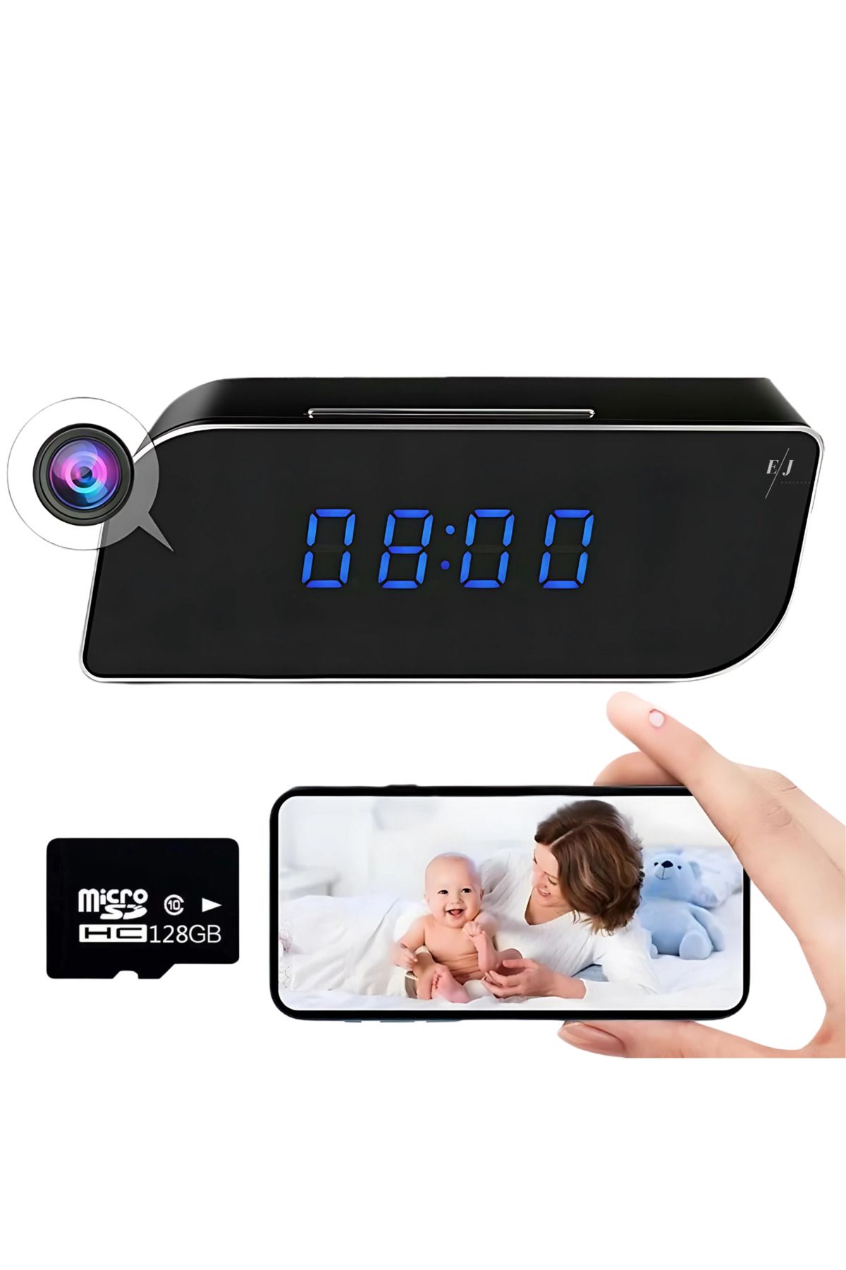 Spionescu-Clock with hidden video camera – WiFi, Night Vision, 150° wide angle, motion sensor, FULL HD 11