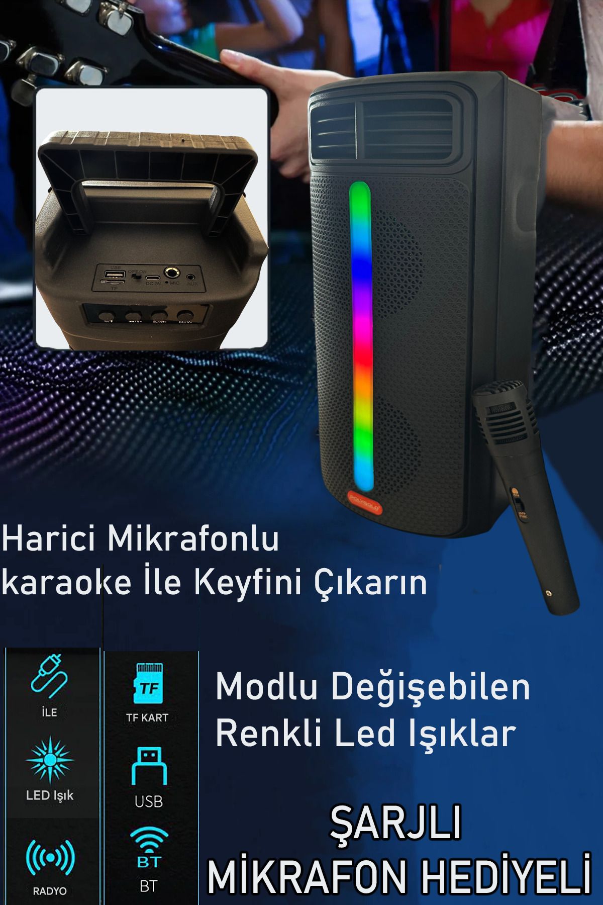 nextbuy Bluetooth Hoparlör Parti Karaoke Mikrofon Hediyeli Işıklı Ses Bombası Radyo Usb Sd Girişli PG4266