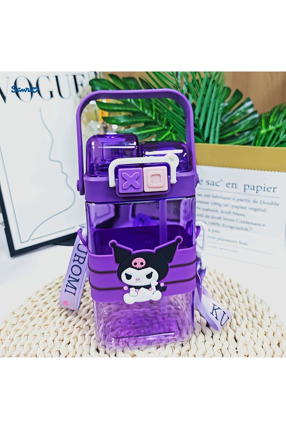 SANRIO Kuromi ve Arkadaşları Karakterli Taşınabilir Pipetli Su Matarası - Çocuk İçin Sızdırmaz Suluk