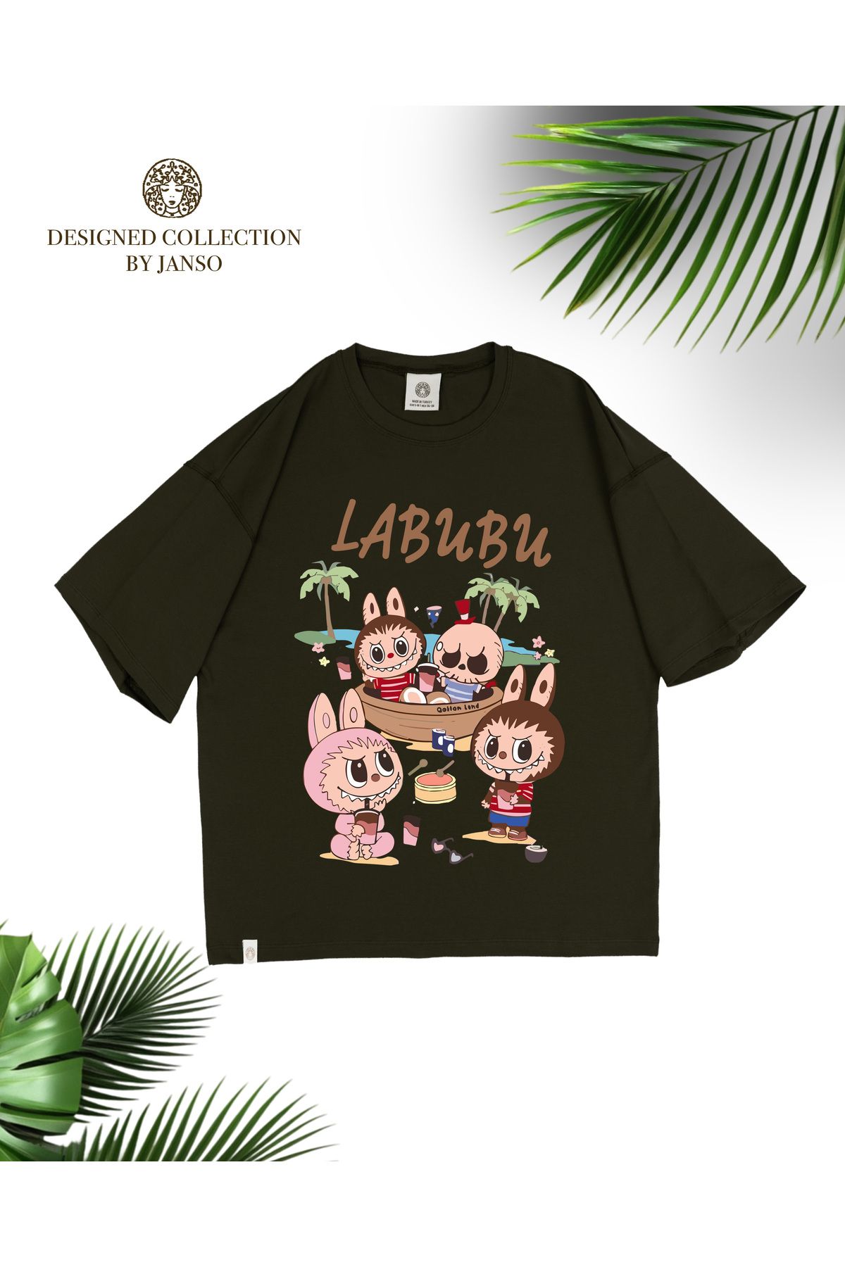 JANSO GROUP - KADIN KISA KOLLU TSHIRT BASKILI OVERSİZE PAMUKLU
