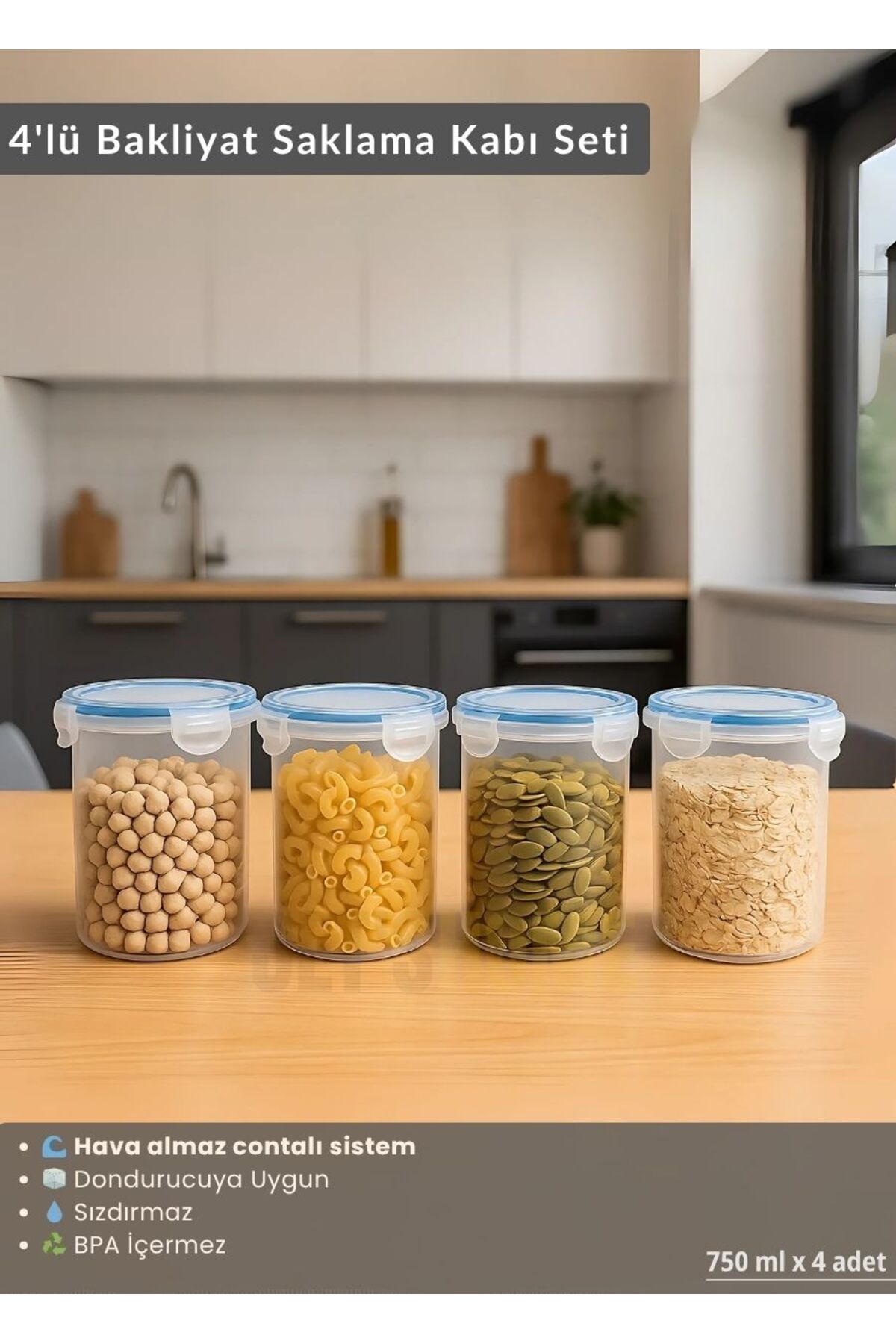Jet's Home Erzak Saklama Kabı Seti 4'lü Bpa Free Gıda Kutusu Bpa Free Hava Almaz 750 ml