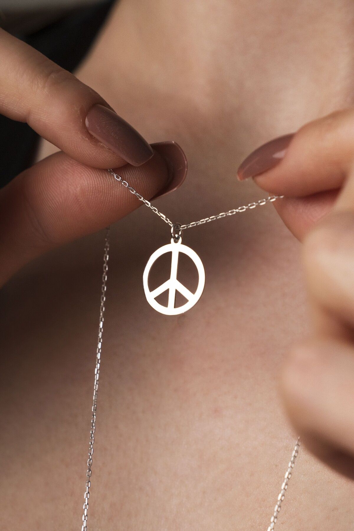 TigerxlJewellery 925 Ayar Gümüş Hippi Barış Sembolü Kolyesi