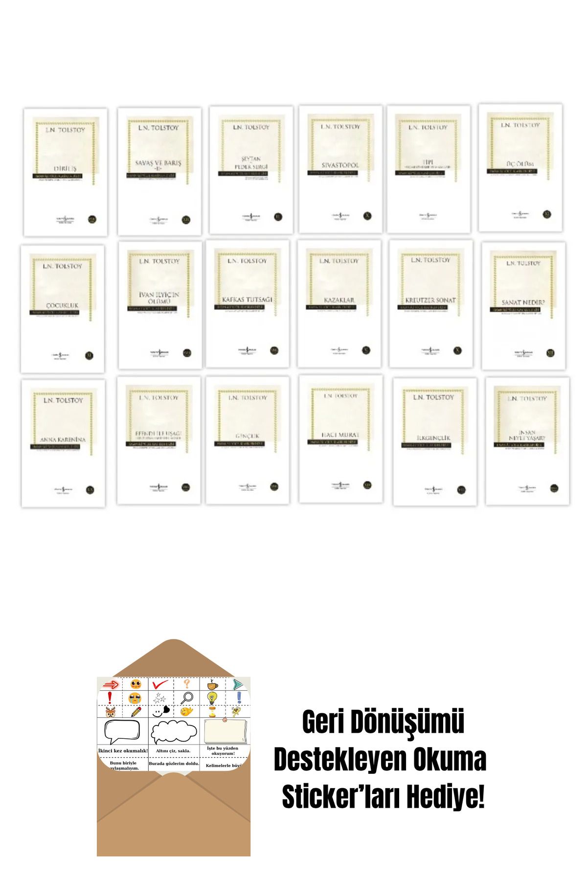 TÜRKİYE İŞ BANKASI KÜLTÜR YAYINLARI Tolstoy 18 Kitap Set + Okuma Sticker'ları
