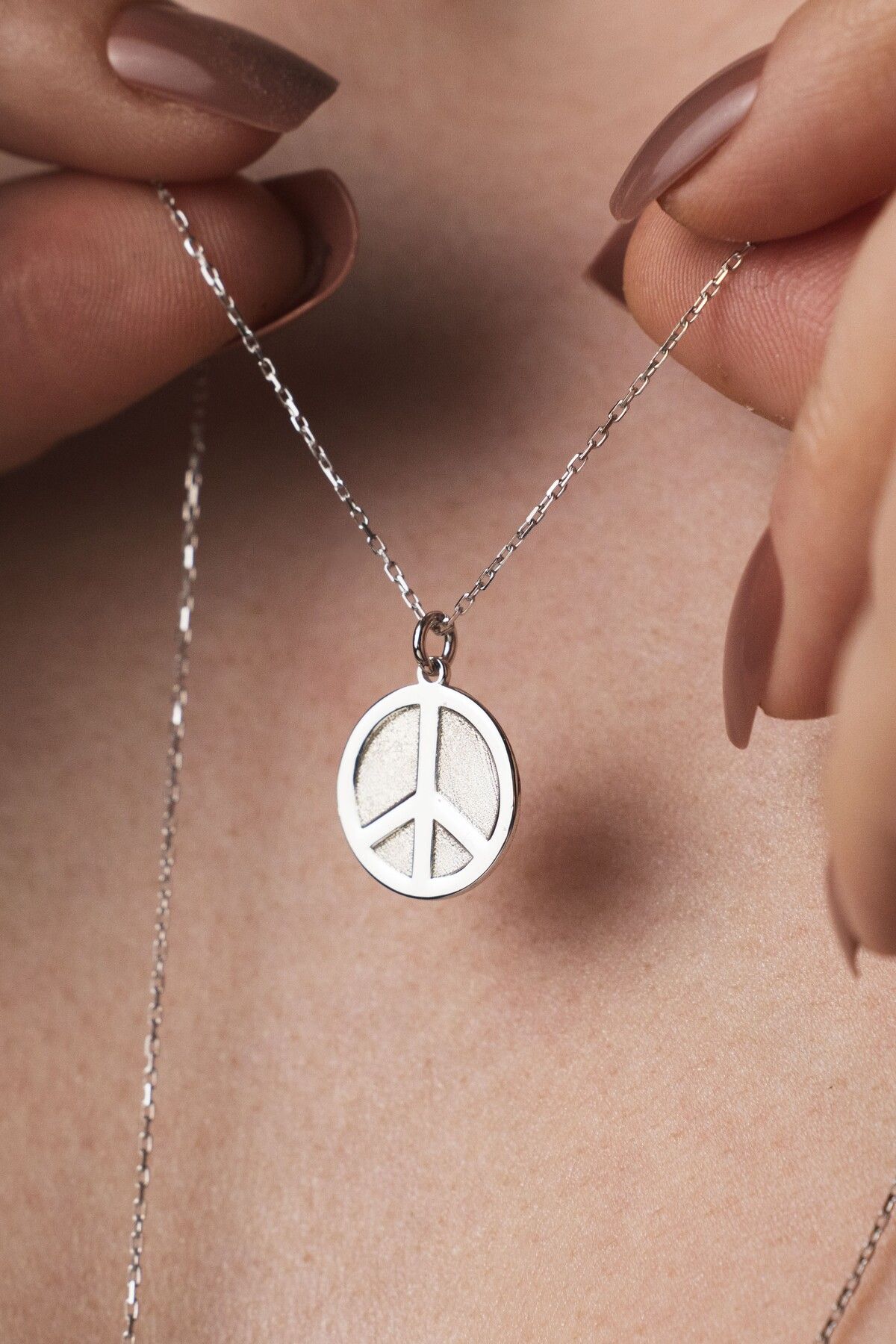 TigerxlJewellery 925 Ayar Gümüş Hippi Barış Sembolü Kolye
