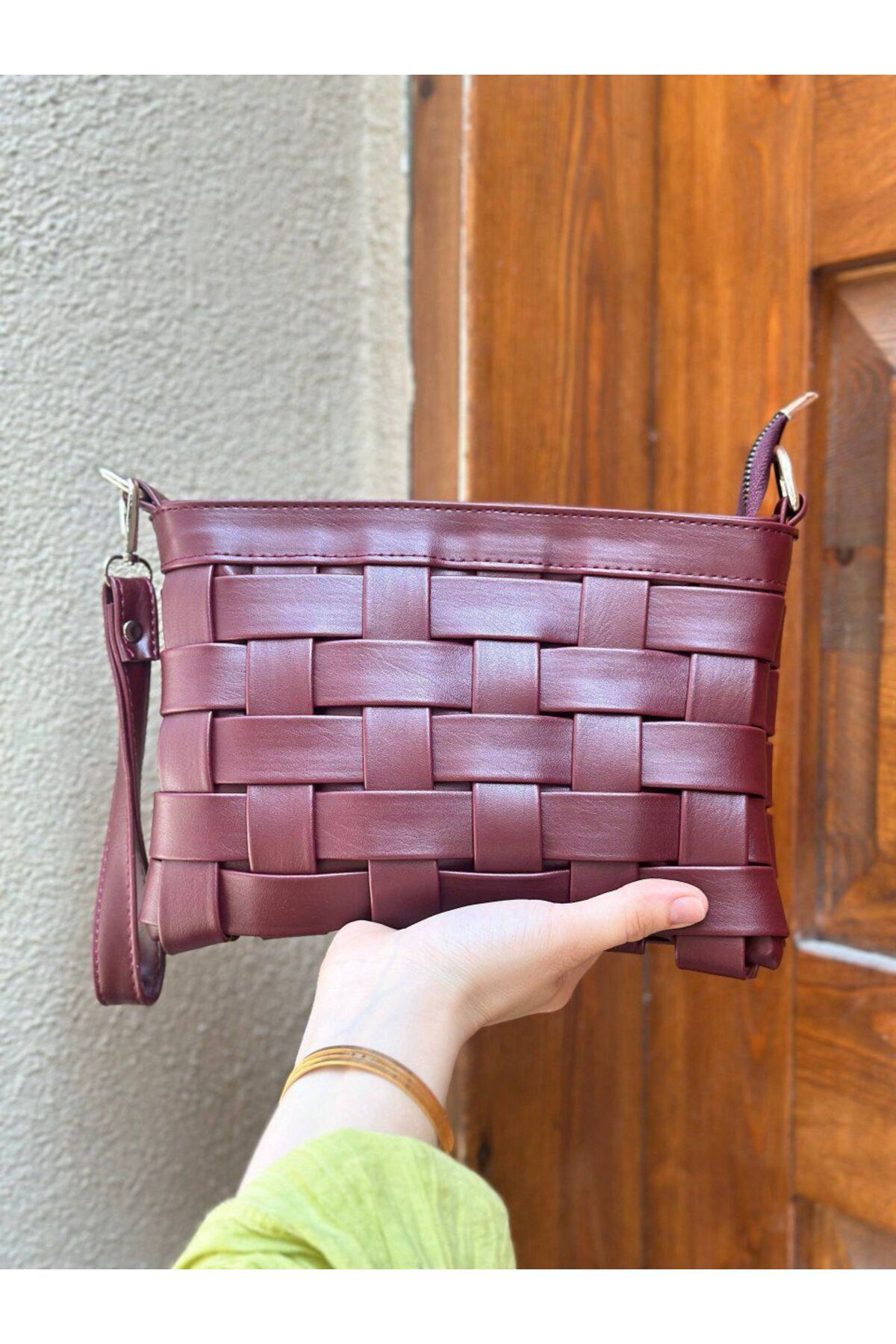 larosee Örgü Deri Model Ayarlanabilir Askılı Kadın Portföy Clutch Çanta Çapraz Çanta Kol Çantası