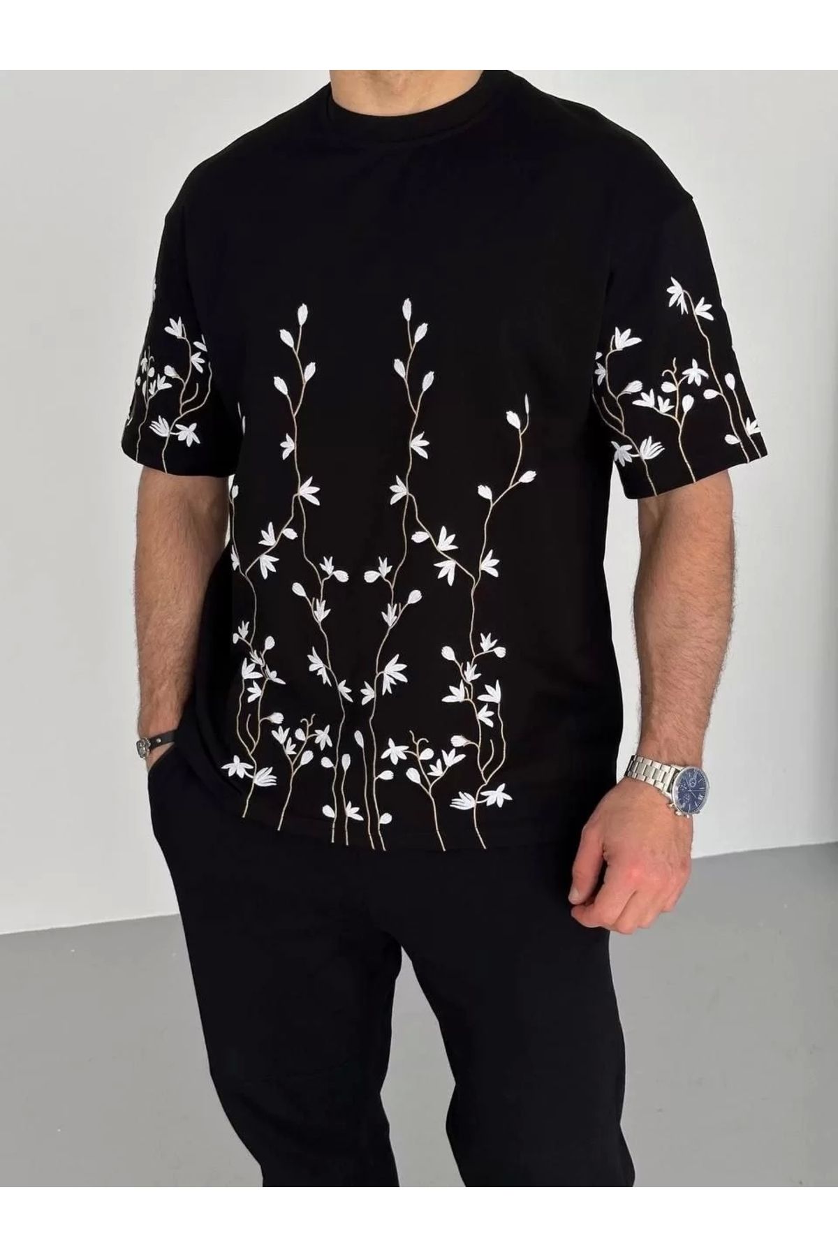CanselButik Unisex Nakış İşlemeli T-Shirt - Siyah