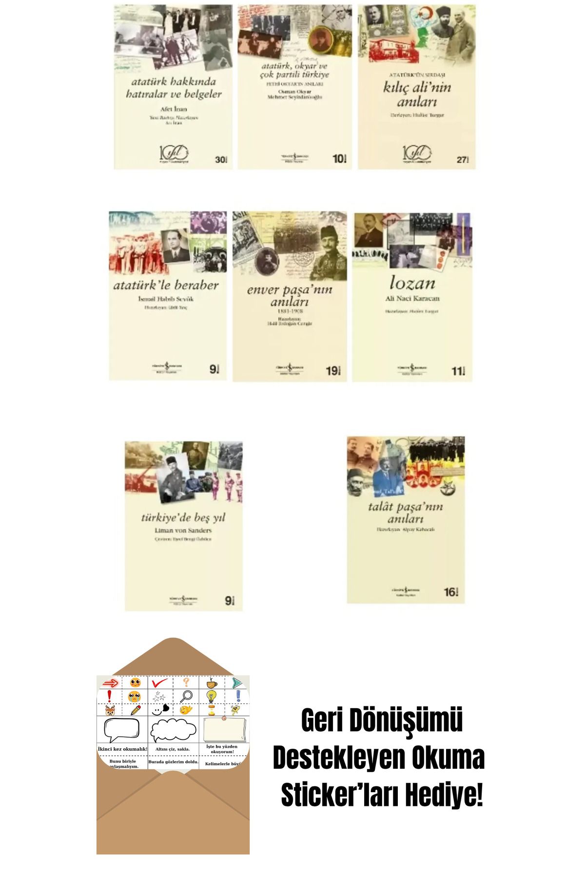 TÜRKİYE İŞ BANKASI KÜLTÜR YAYINLARI Lozan - Enver Paşa’nın Anıları 8 Kitap Set + Okuma Sticker'ları