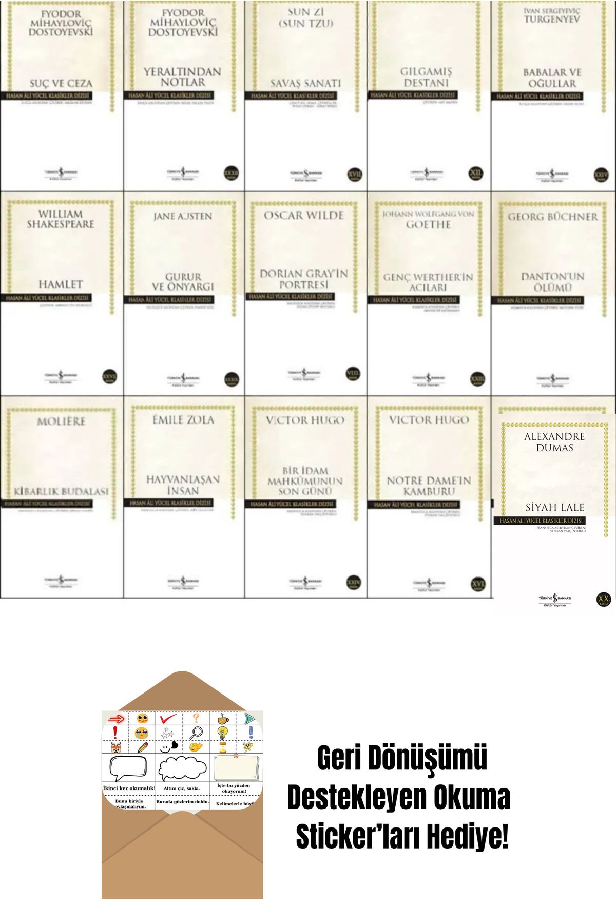 TÜRKİYE İŞ BANKASI KÜLTÜR YAYINLARI İş Bankası Hasan Ali Yücel Klasikler Dizisi 15 Kitap Set + Okuma Sticker'ları