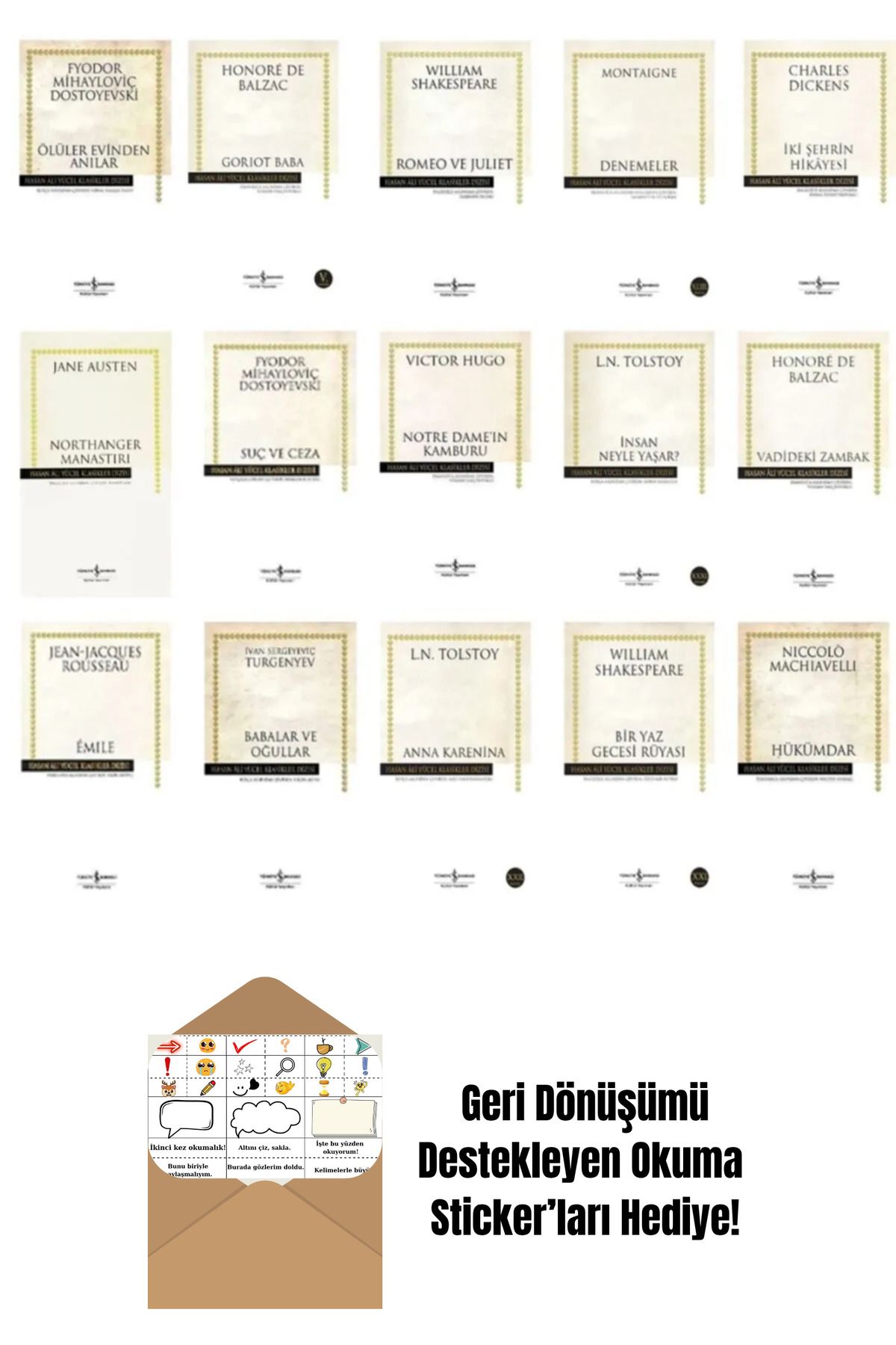 TÜRKİYE İŞ BANKASI KÜLTÜR YAYINLARI Hasan Ali Yücel Dünya Klasikleri 15 Kitap Set + Okuma Sticker'ları
