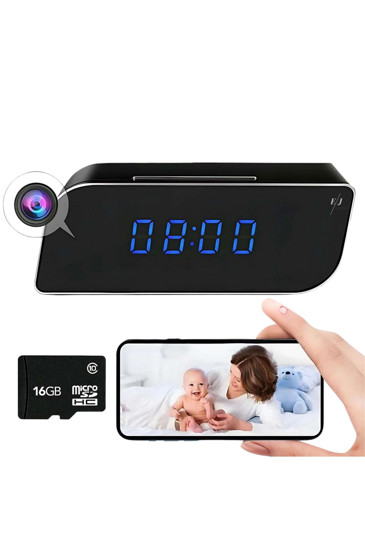Spionescu-Clock with hidden video camera – WiFi, Night Vision, 150° wide angle, motion sensor, FULL HD 8