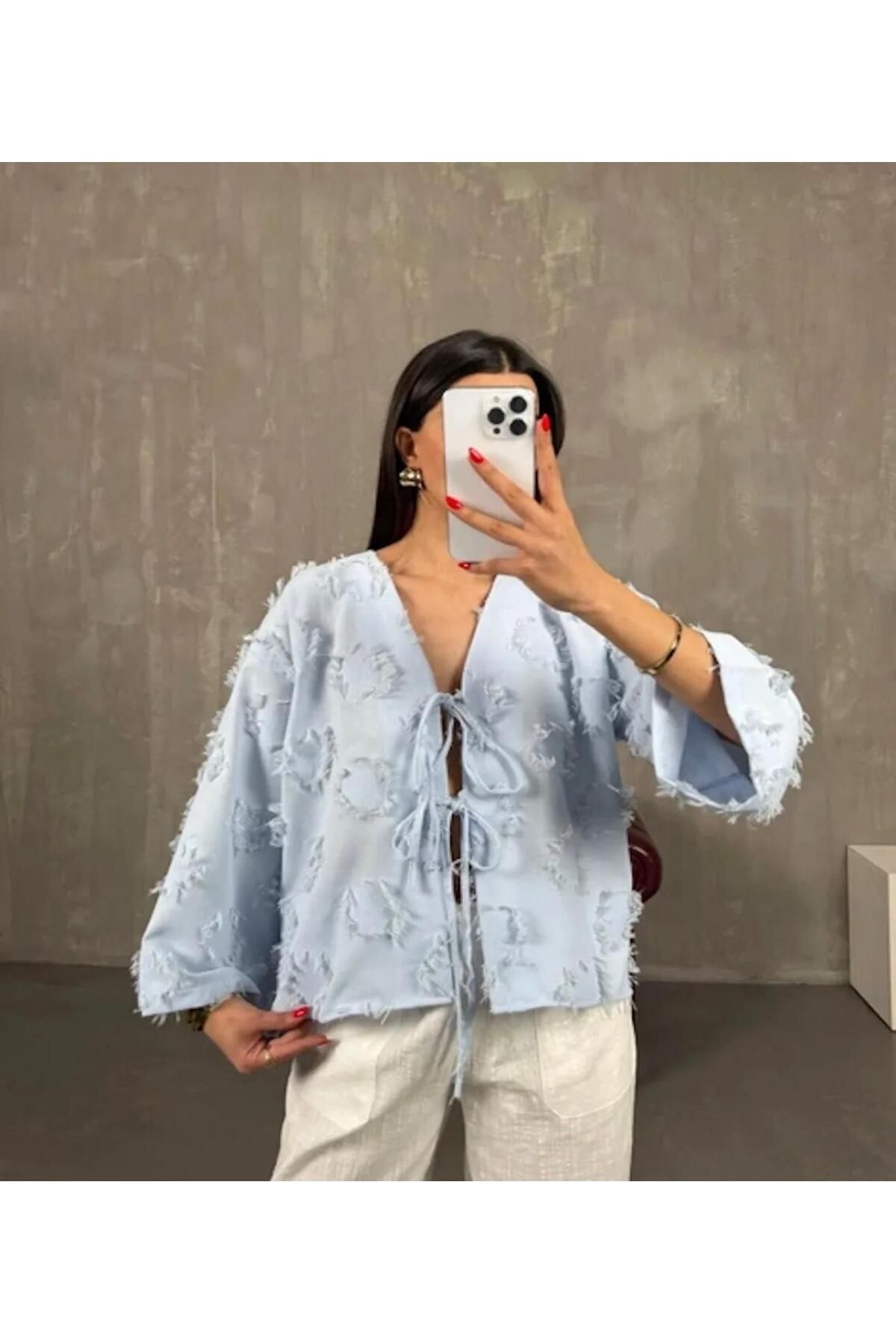 YS BUTİK Püsküllü Bağlama Detaylı Kimono