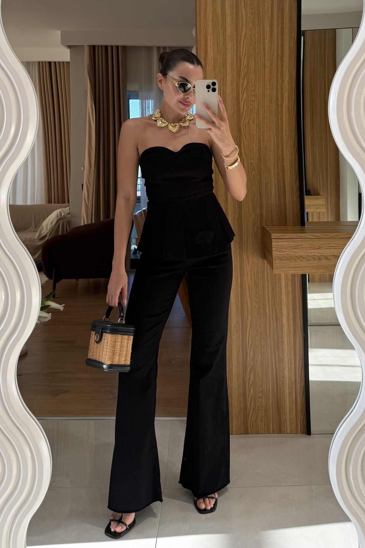 Tulipabutik Straplez Volanlı Gabardin Takım