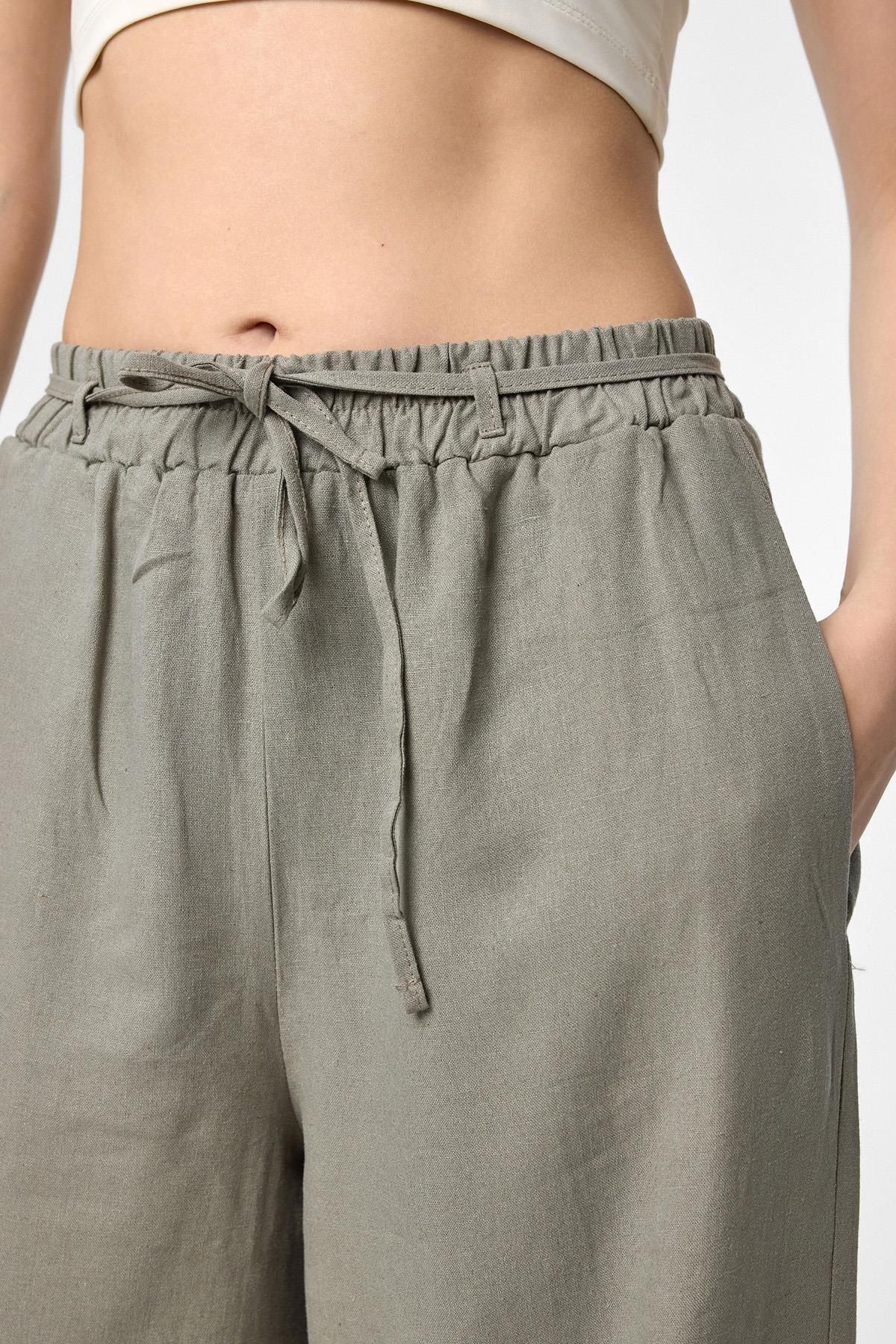 Antioch-Khaki Linen Blend Women's Trousers 3