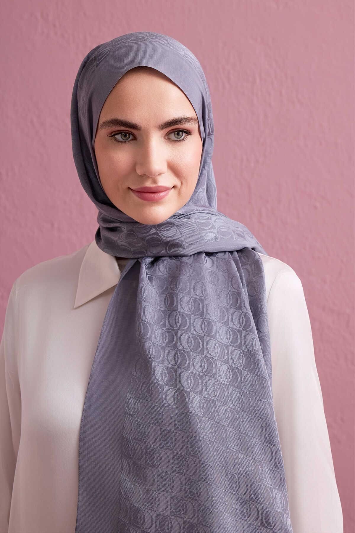 Imannoor Dama Logo Gri Shiny Jakar Şal 70x190