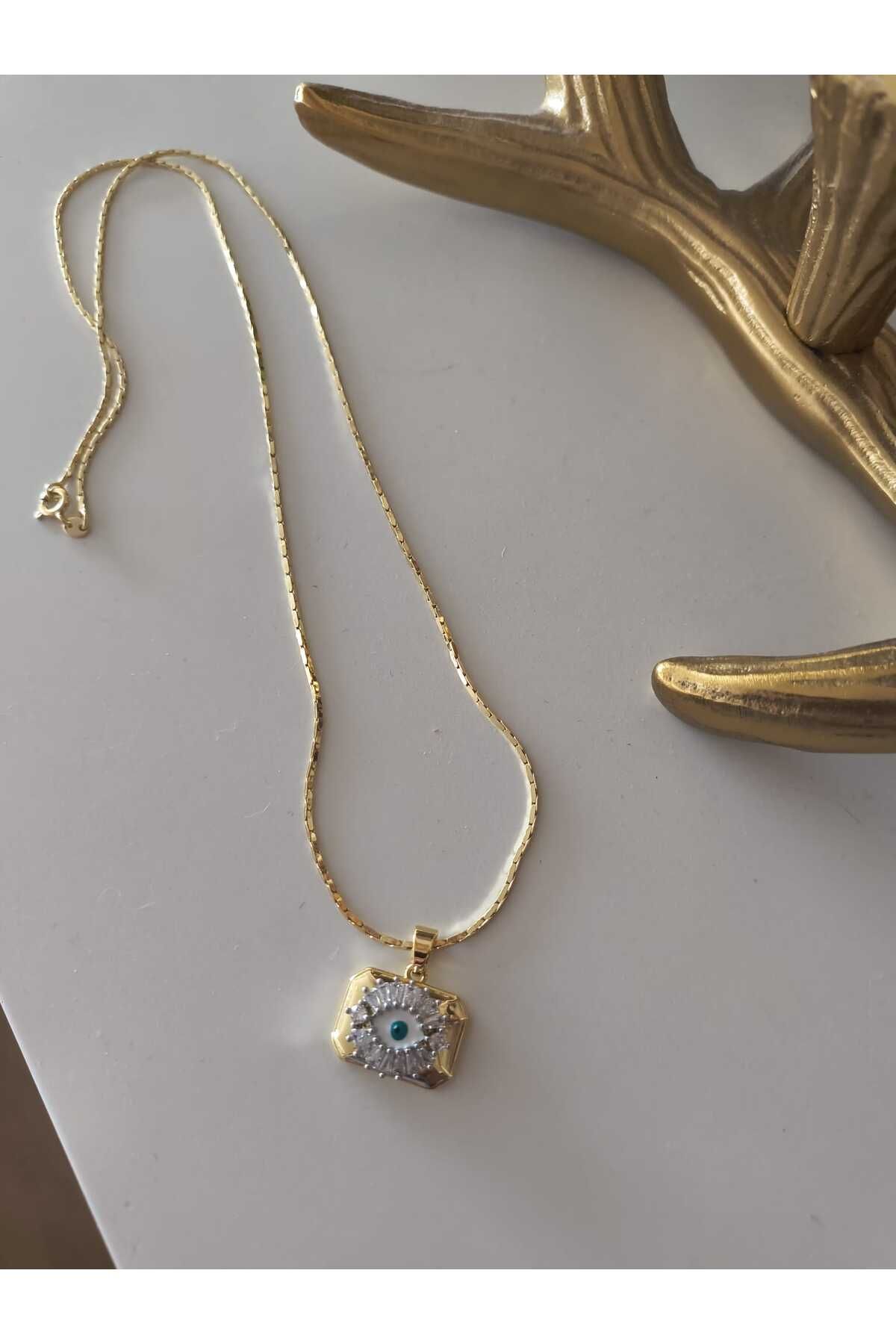 Trend Republic uzun çelik gold nazar boncuklu kolye 60cm