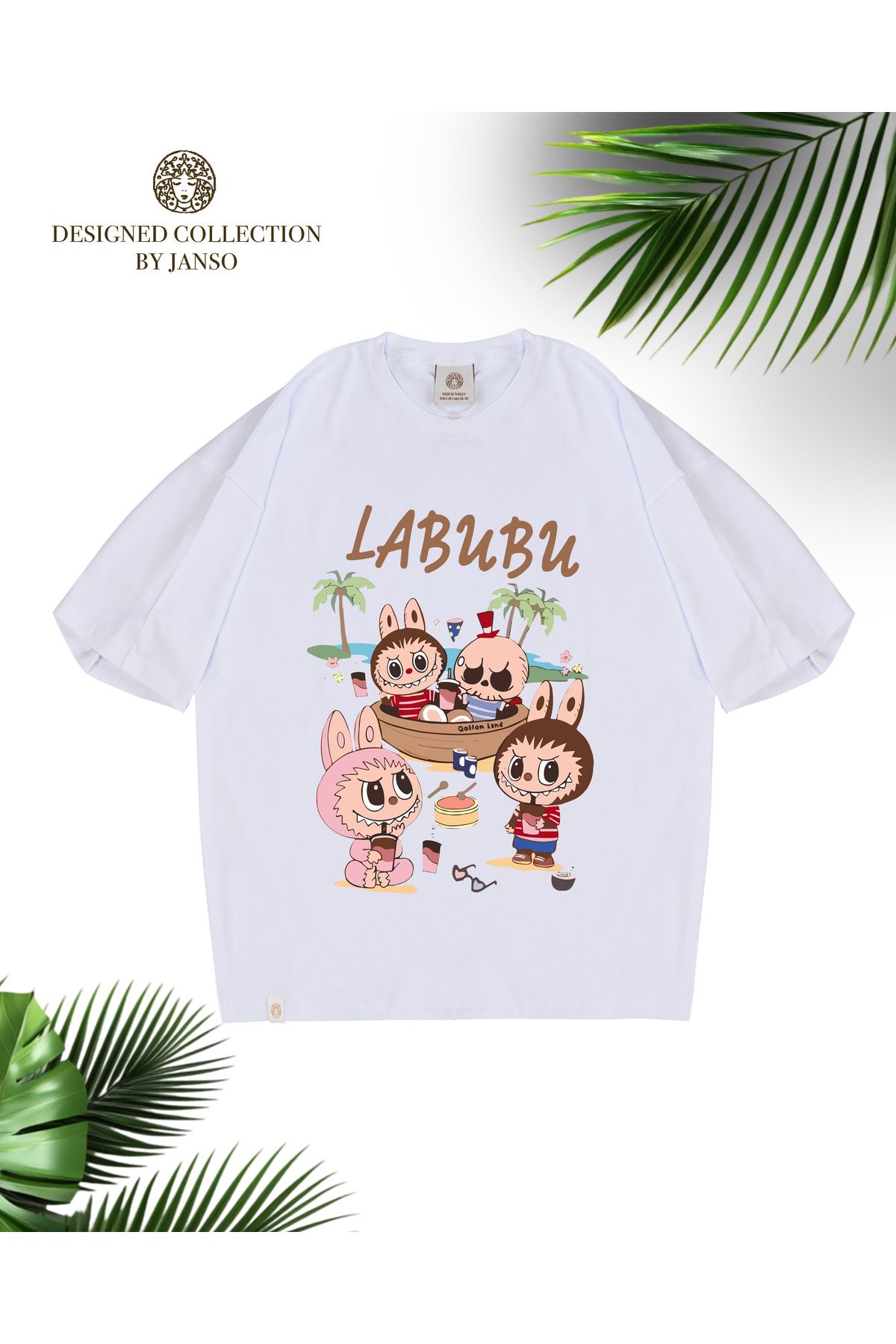 JANSO GROUP - KADIN KISA KOLLU TSHIRT BASKILI OVERSİZE PAMUKLU