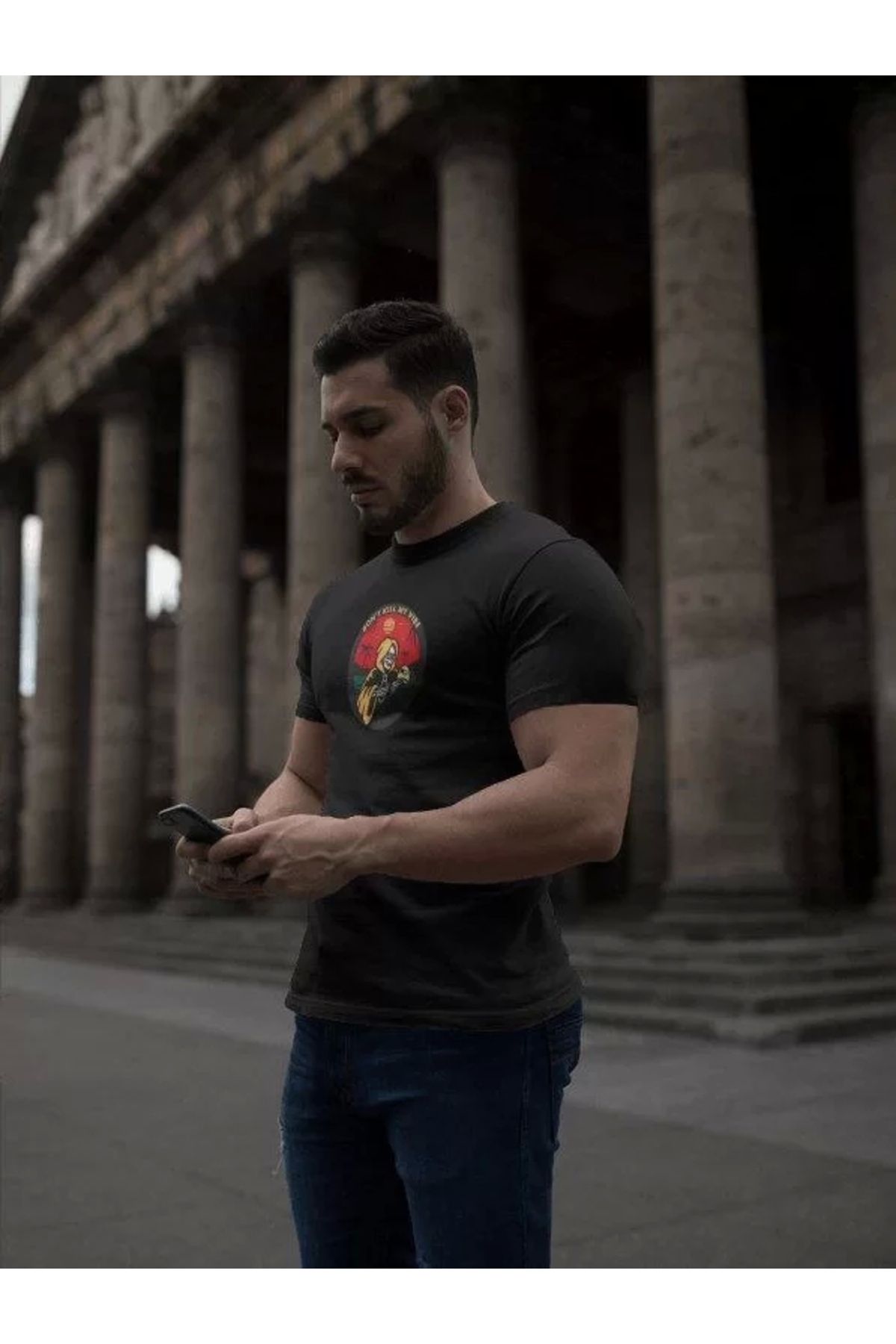 CanselButik Unisex Bisiklet Yaka Baskılı Oversize T-Shirt - Siyah