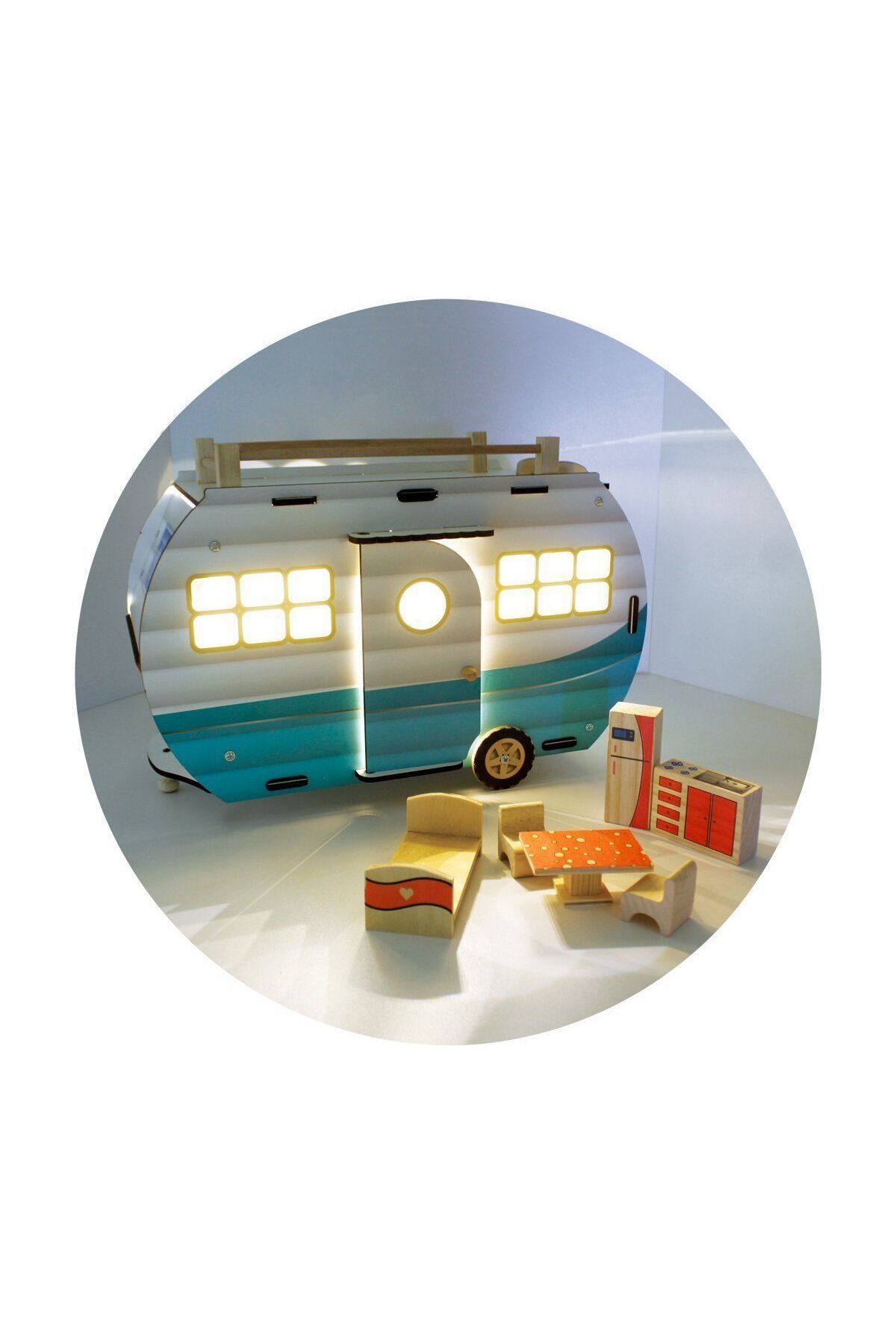 Aymir Ticaret ÇG95 Ahşap Karavan Turkuaz -Okutan