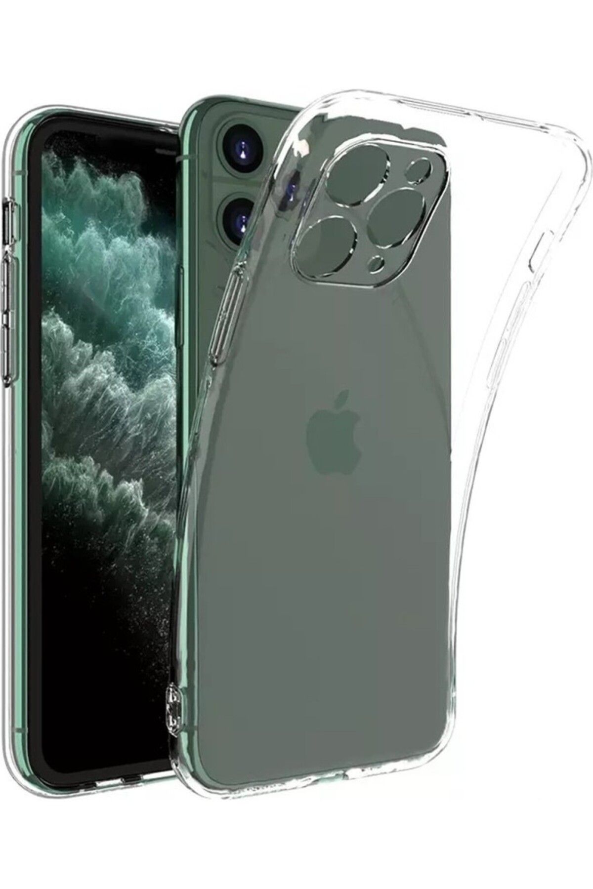TezMax Apple iPhone 11 Pro Uyumlu Kapak Kamera Korumalı Şarj Tıpalı Şeffaf Silikon Kılıf
